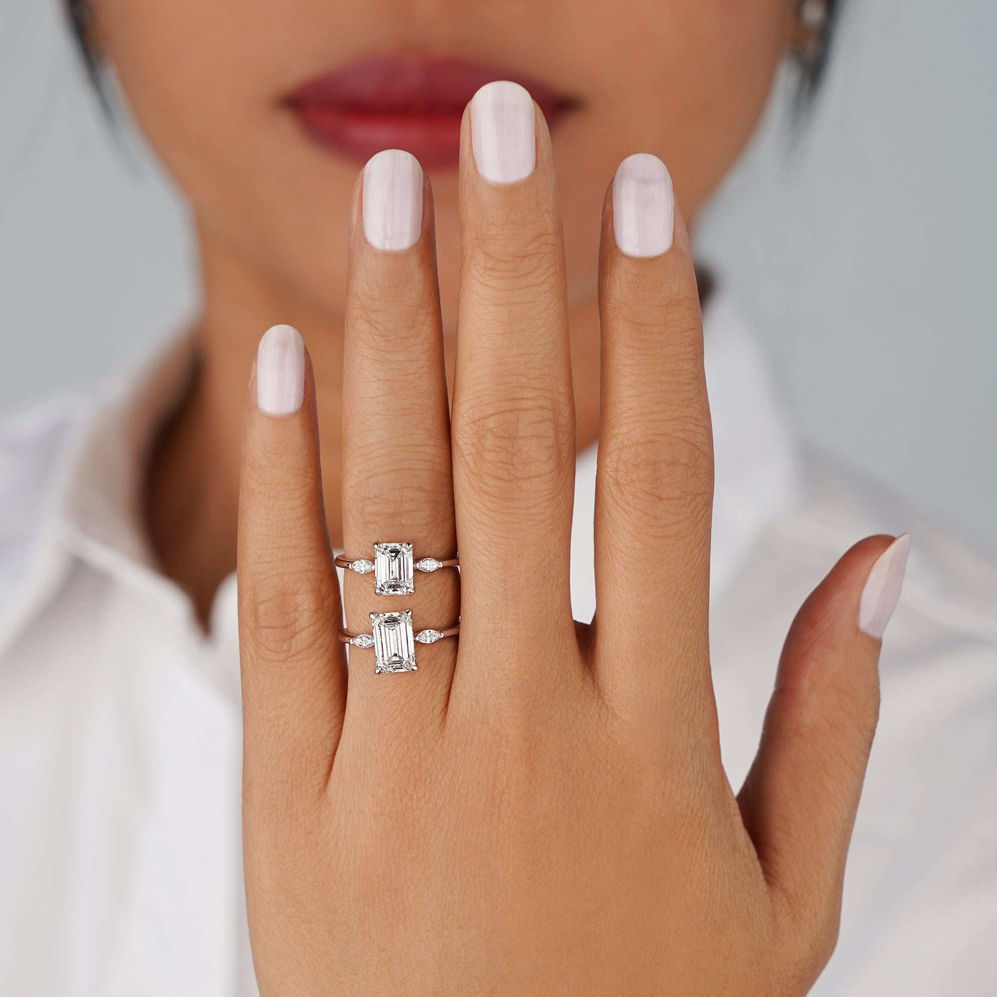 1.81 Carat Emerald-cut With Side Marquise Diamond Ring - Solid 14K White Gold