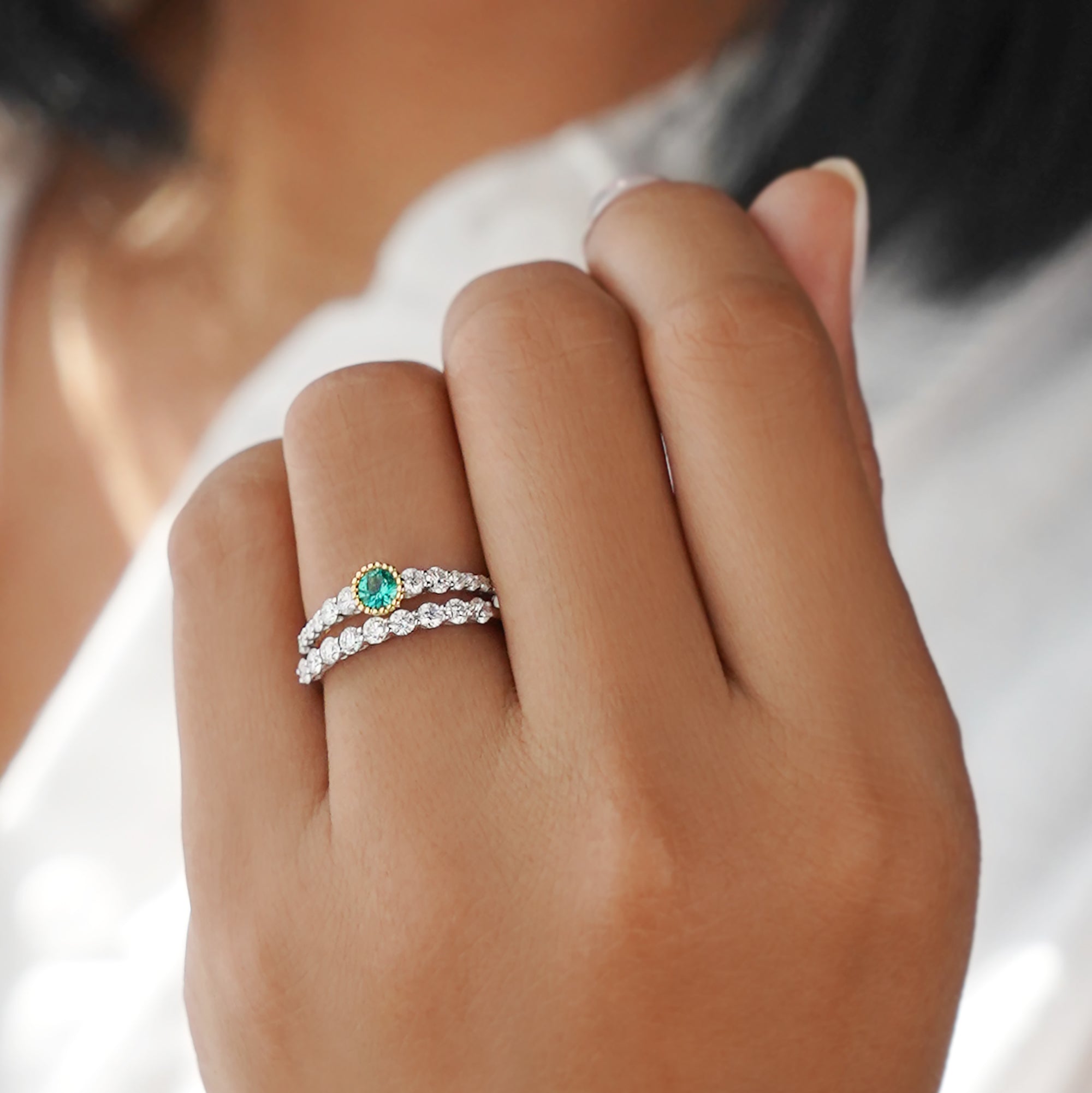 Half Eternity Shared Prong Natural Diamond Ring - Solid 18k White Gold | BITS OF BALI JEWELRY