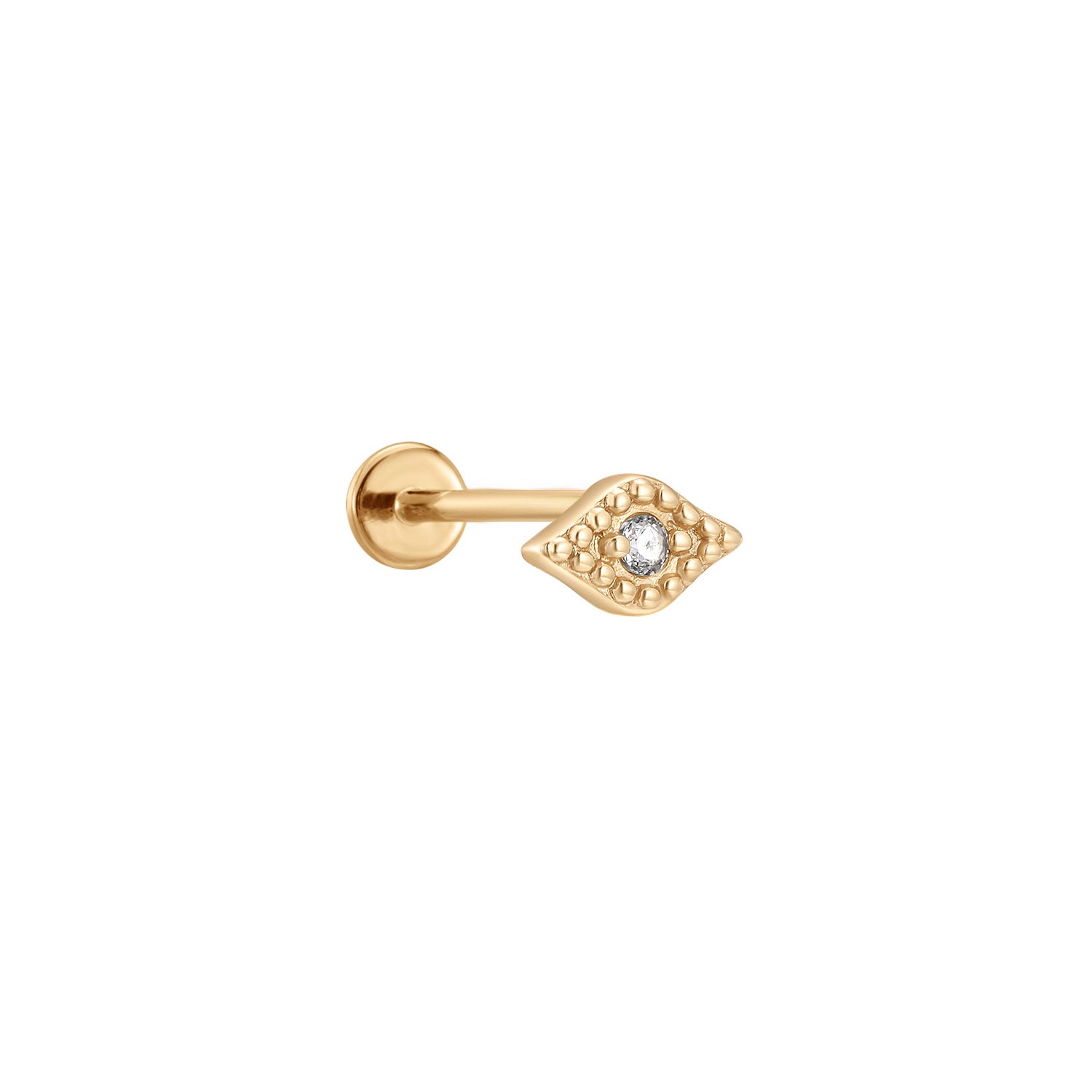 Evil Eye Flat Back Stud Earring - 14K Solid Yellow Gold | BITS OF BALI JEWELRY