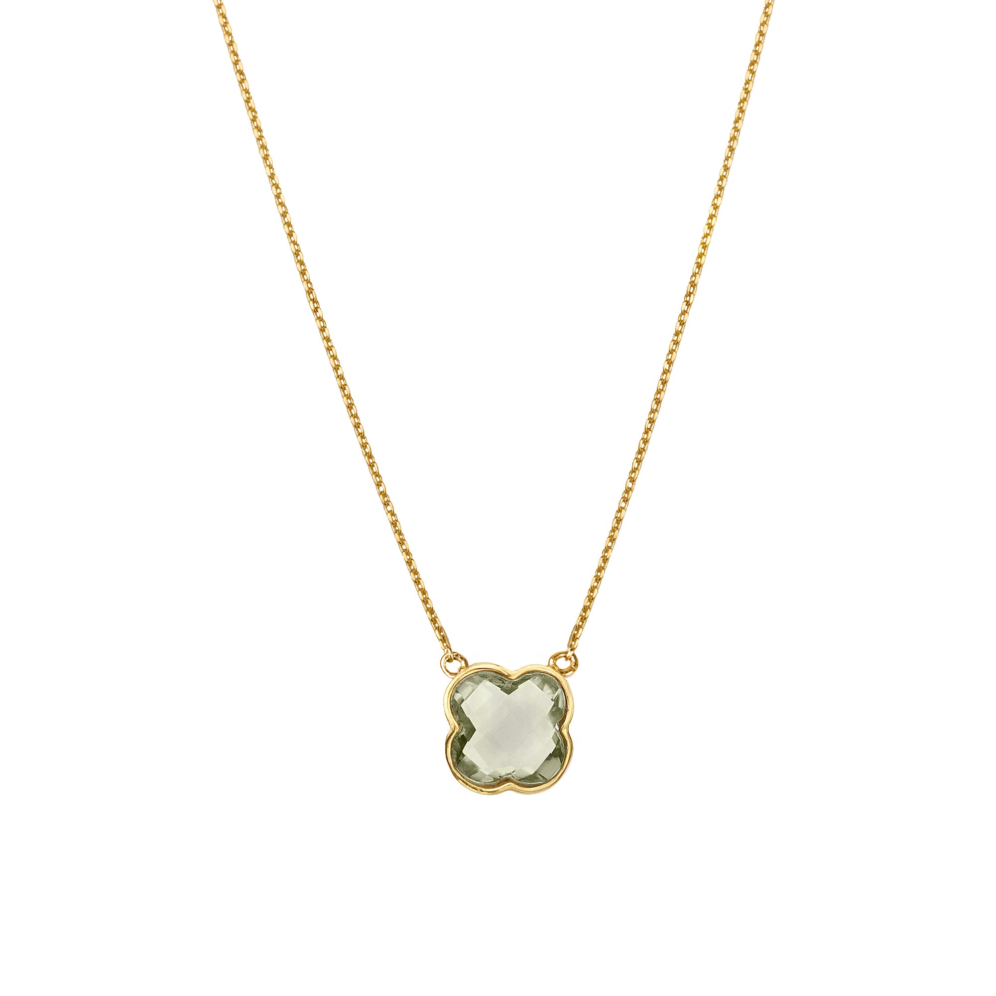 Green Amethyst Large Clover Necklace - Gold Vermeil
