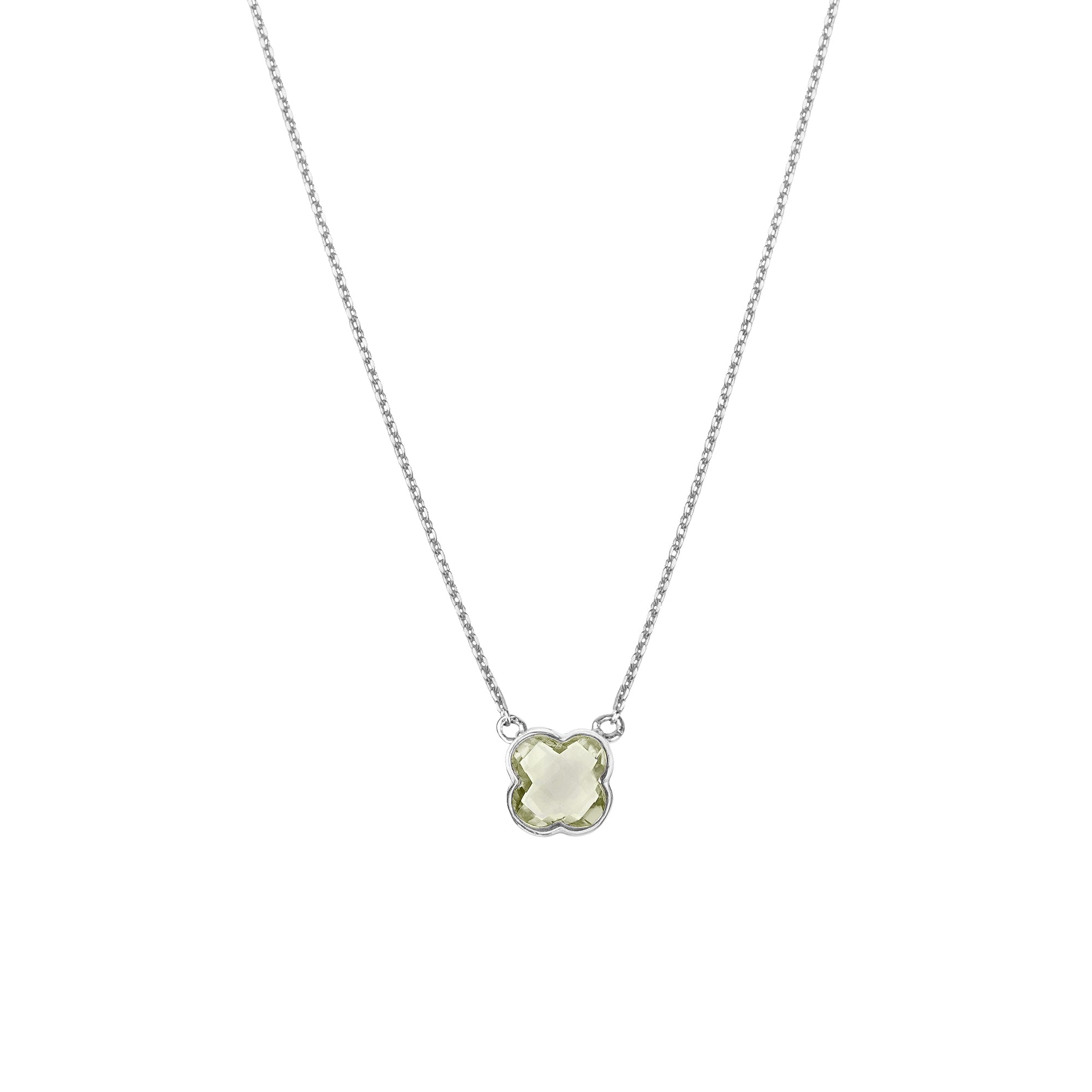 Green Amethyst Small Clover Necklace - Sterling Silver