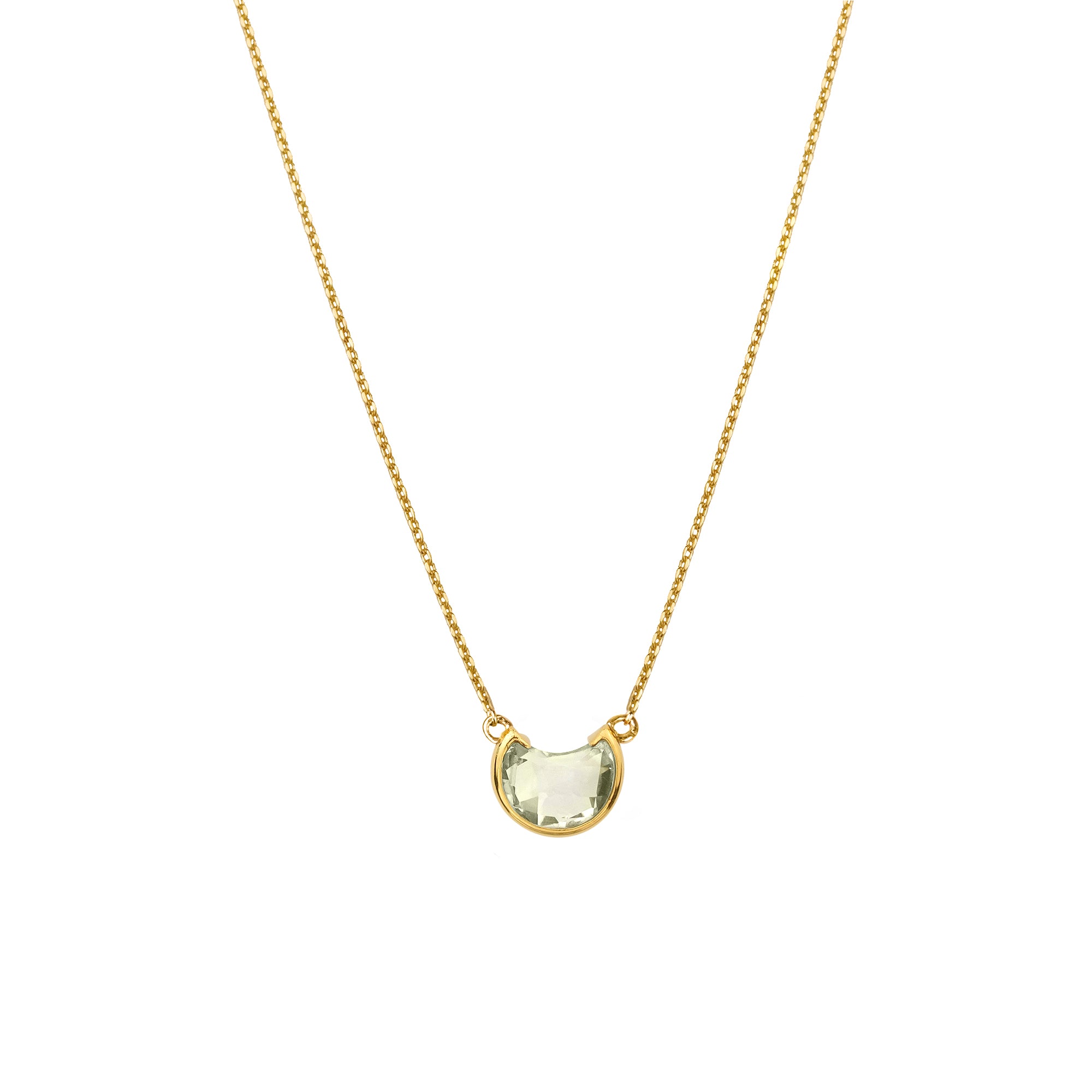 Green Amethyst Crescent Moon Necklace - Gold Vermeil