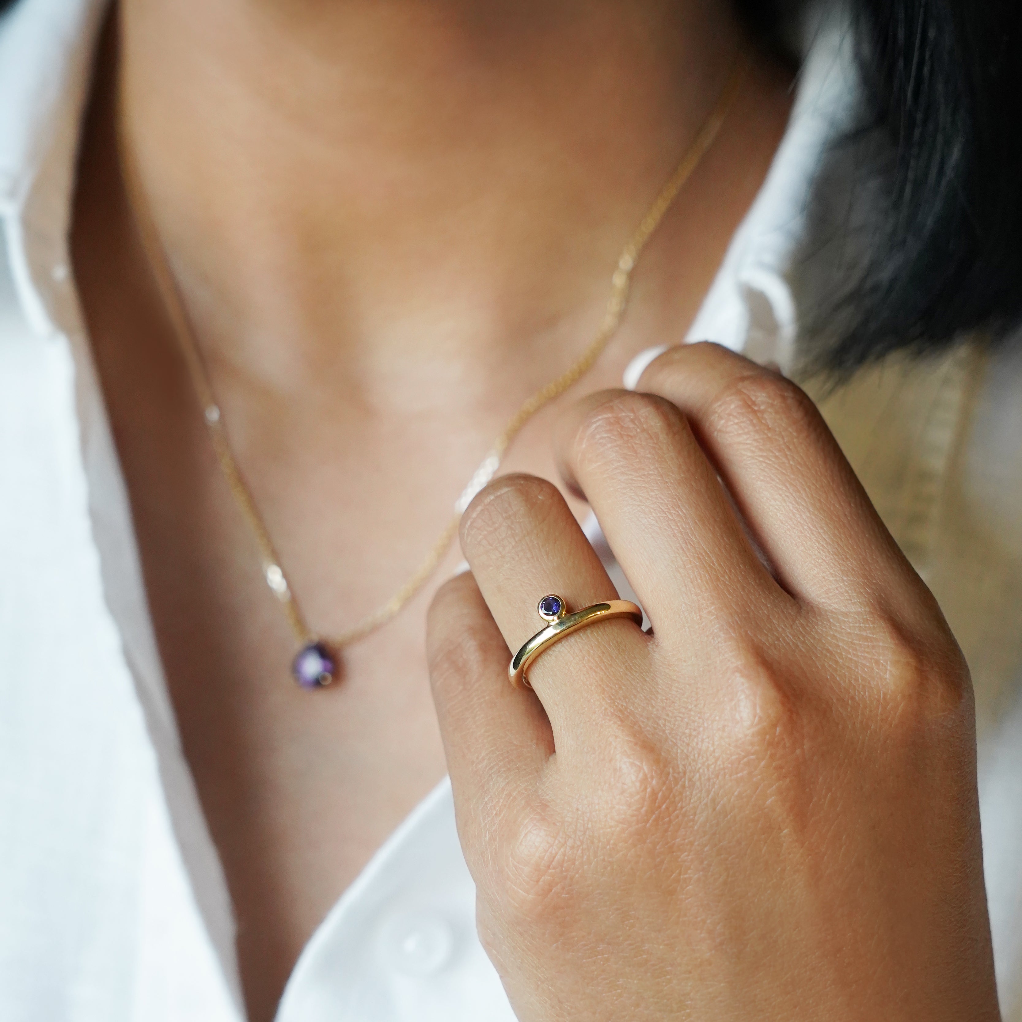 Iolite Ring - Solid 14K Yellow Gold | BITS OF BALI JEWELRY