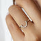 HALF CIRCLE DIAMOND RING  - SOLID 14K WHITE GOLD