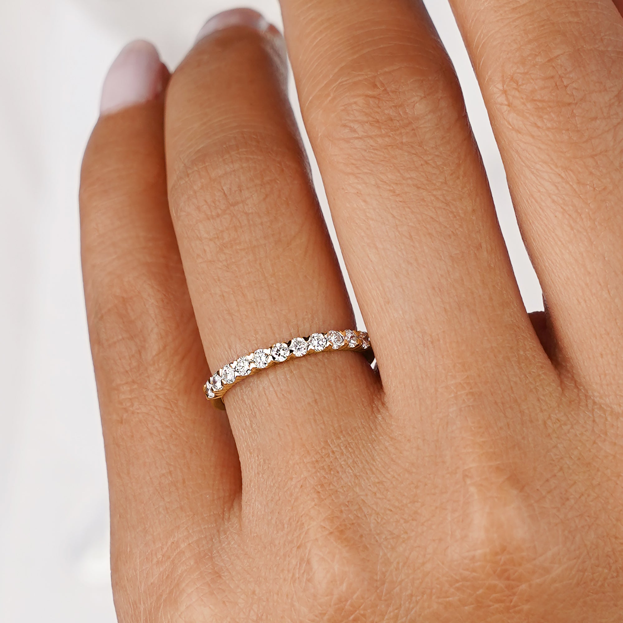 2.10 mm Half Eternity Natural Diamonds Ring - Solid 14K Yellow Gold