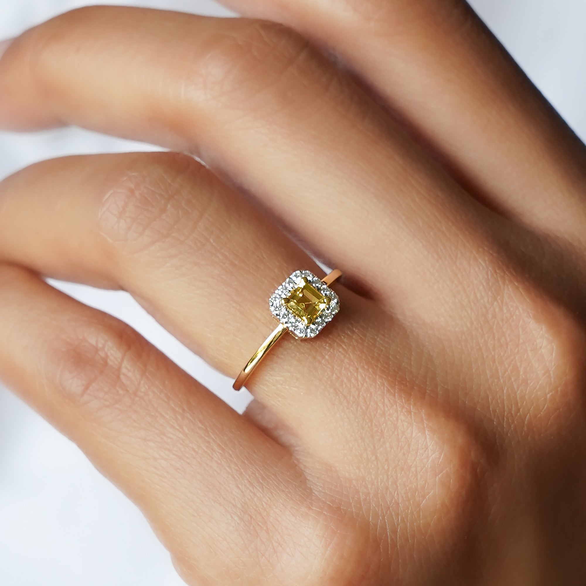 Heliodor Beryl & Halo Natural Diamond Ring - Solid 18k Yellow Gold | BITS OF BALI JEWELRY