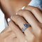 DOUBLE SHANK BLUE SAPPHIRE RING - SOLID 14K WHITE GOLD