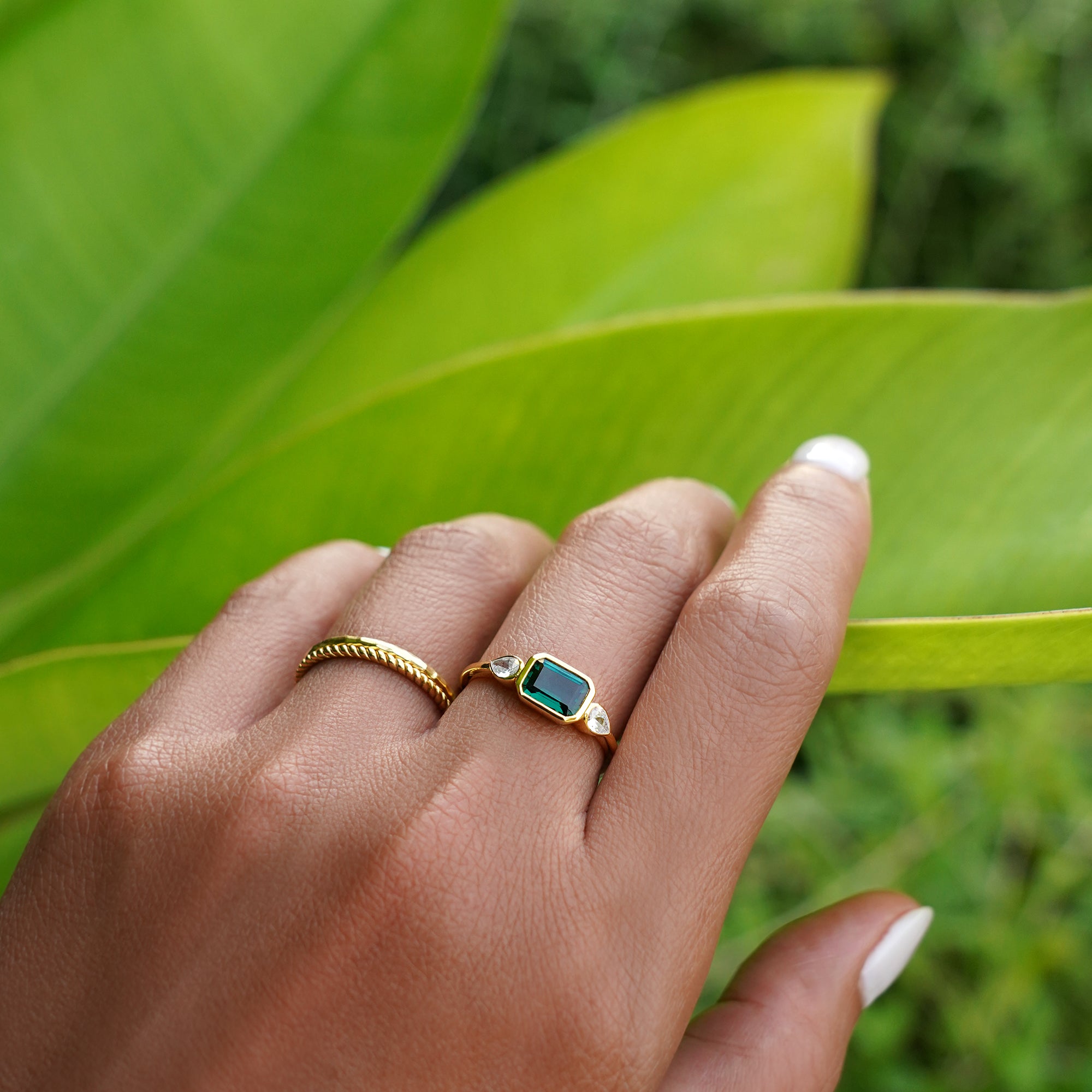 Ibu Baguette Green Quartz Ring | BITS OF BALI JEWELRY