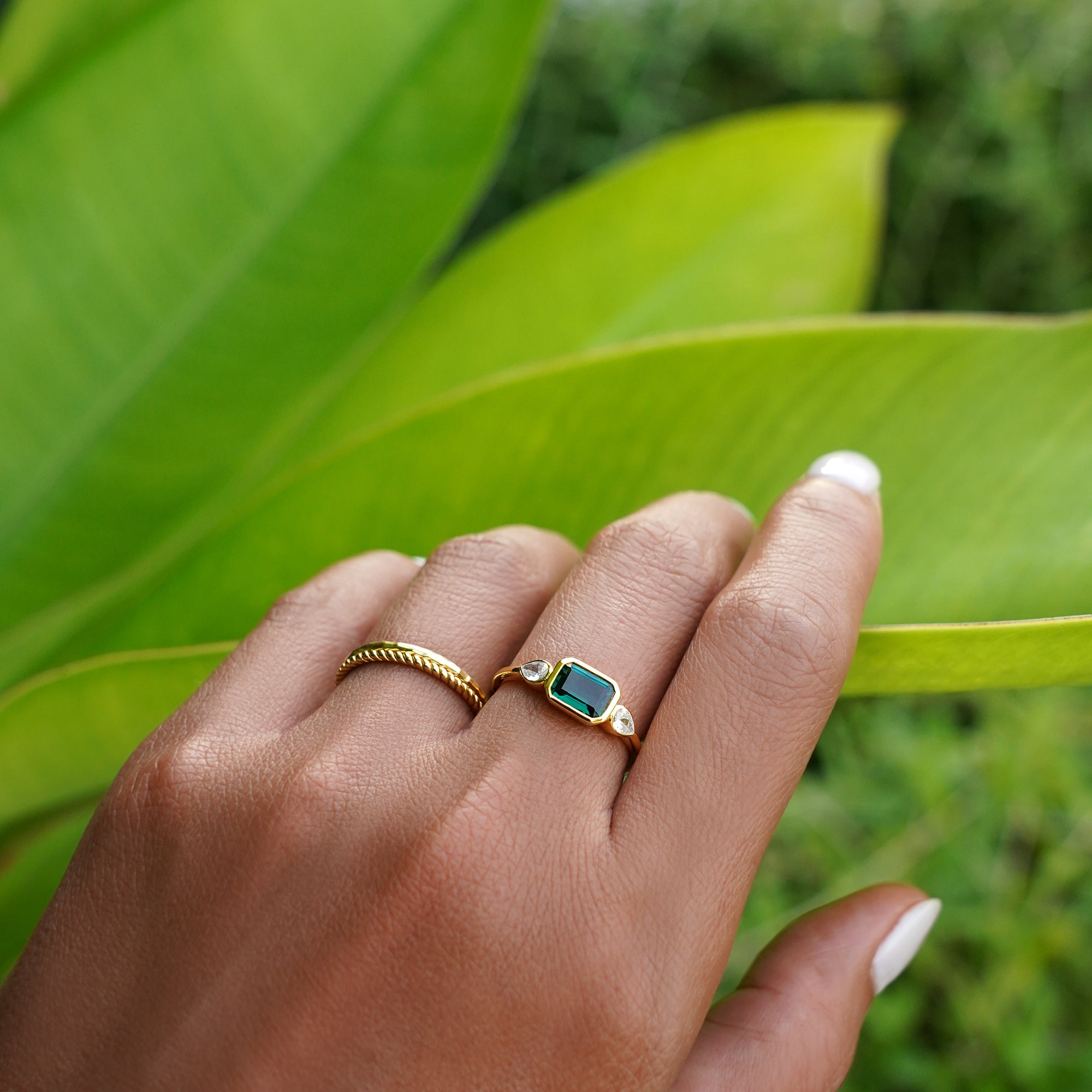 Ibu Baguette Green Quartz Ring | BITS OF BALI JEWELRY