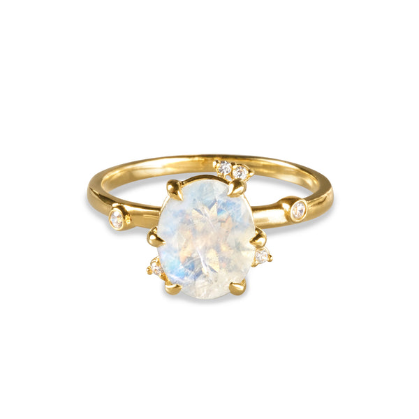 Ibu Flower Rainbow Moonstone Ring - Gold Vermeil