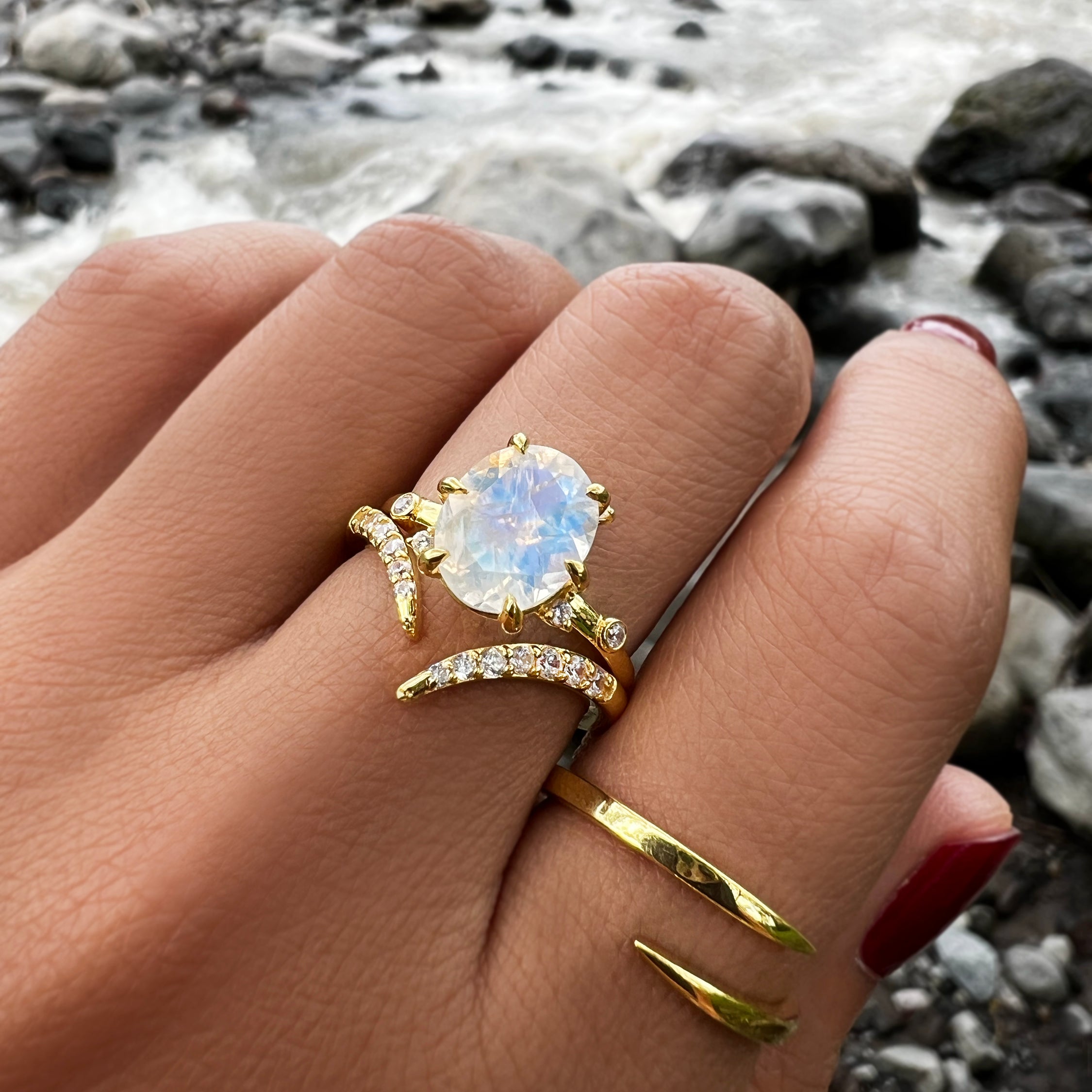 Ibu Flower Rainbow Moonstone Ring | BITS OF BALI JEWELRY