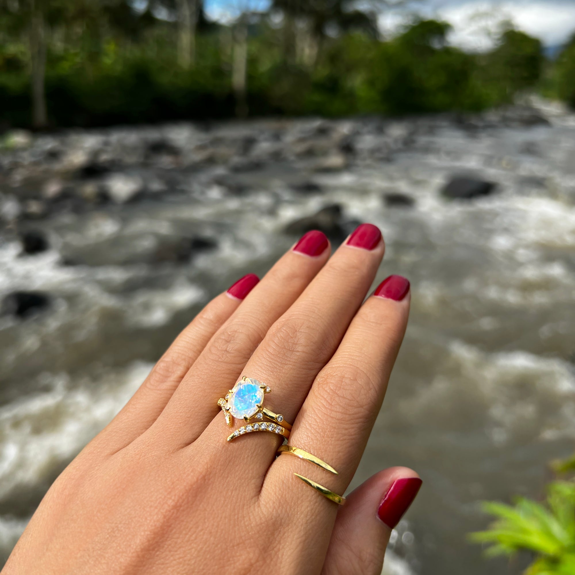 Ibu Flower Rainbow Moonstone Ring | BITS OF BALI JEWELRY