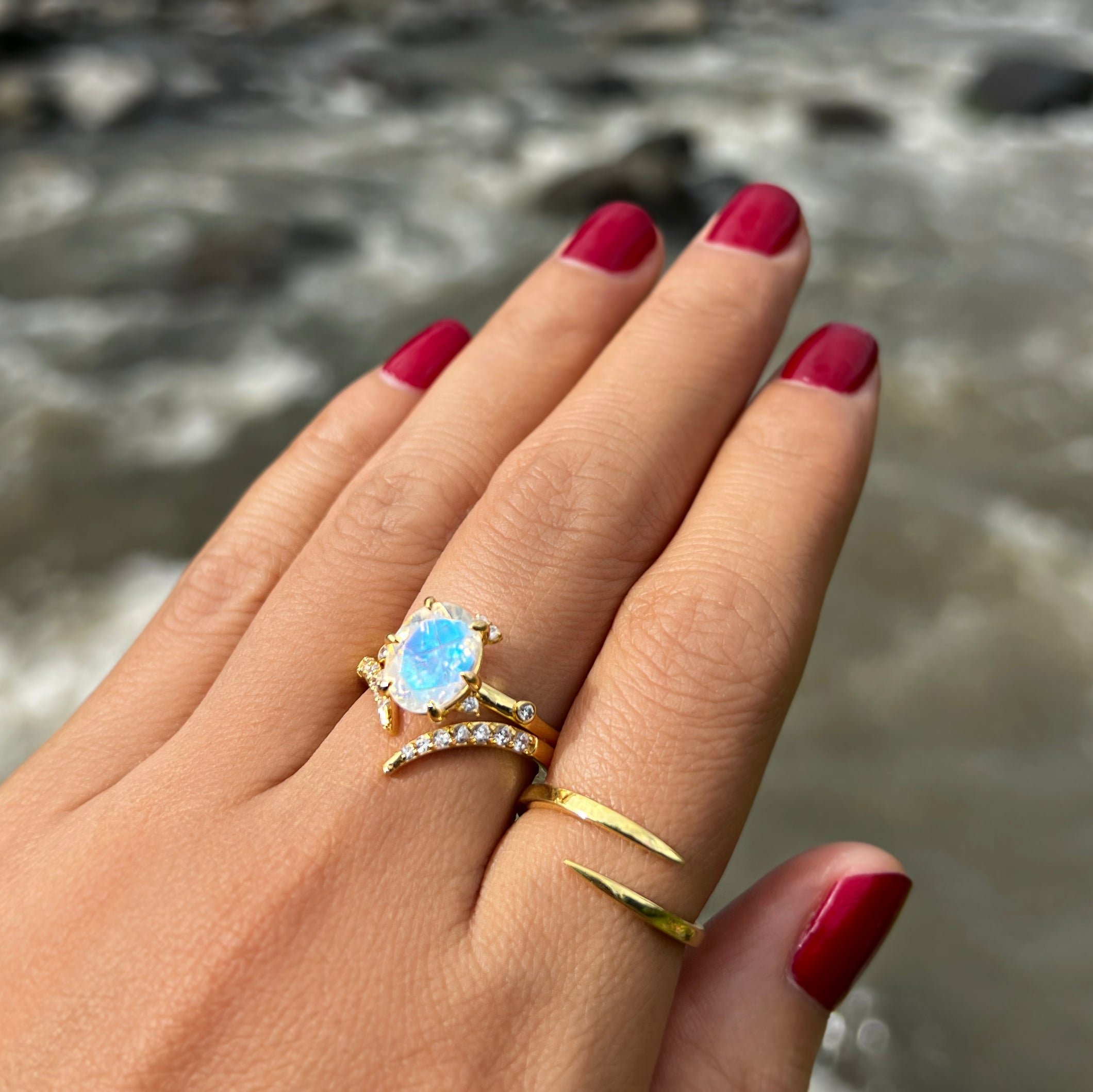 Ibu Flower Rainbow Moonstone Ring | BITS OF BALI JEWELRY