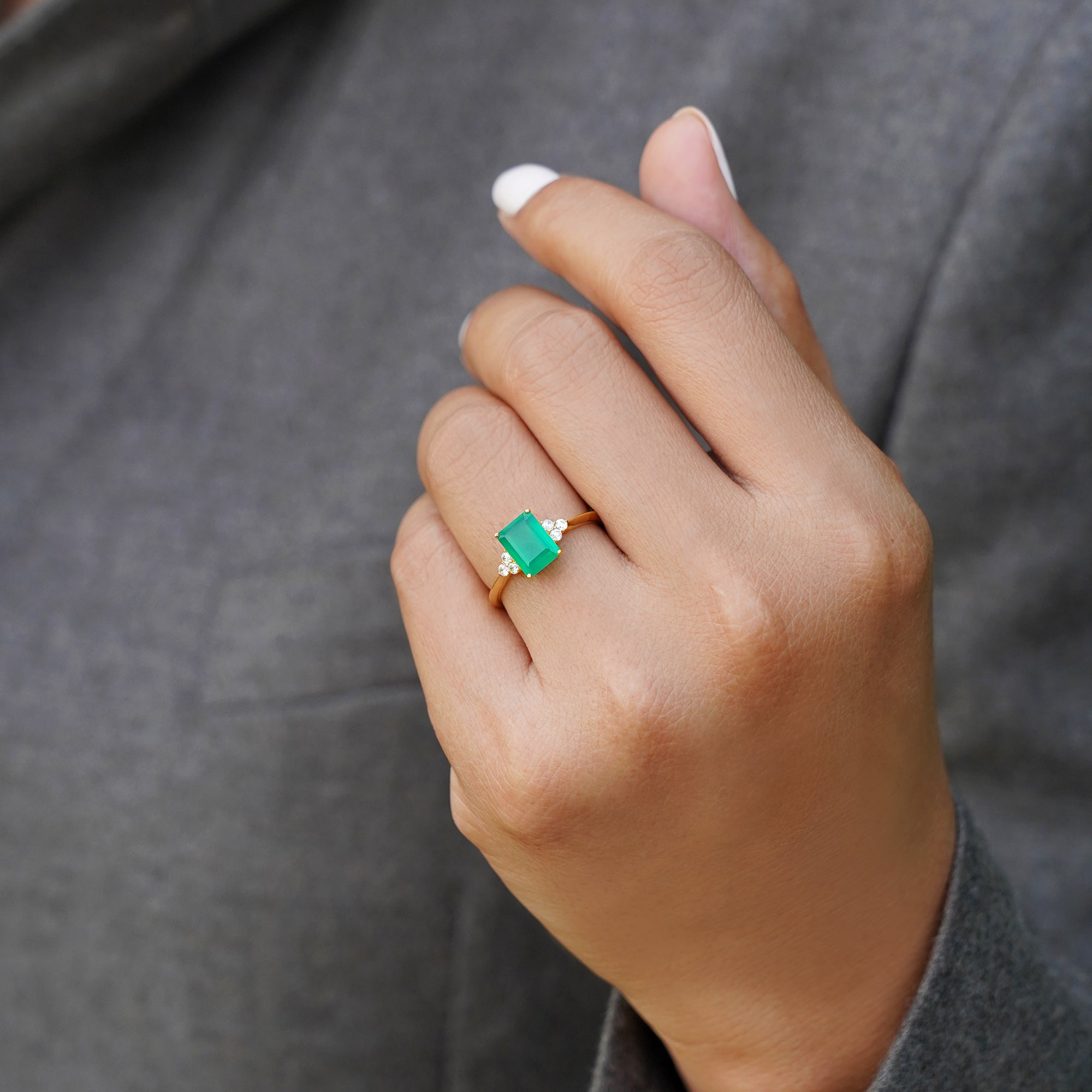 Ibu Green Onyx Ring - Baguette Shaped | BITS OF BALI JEWELRY