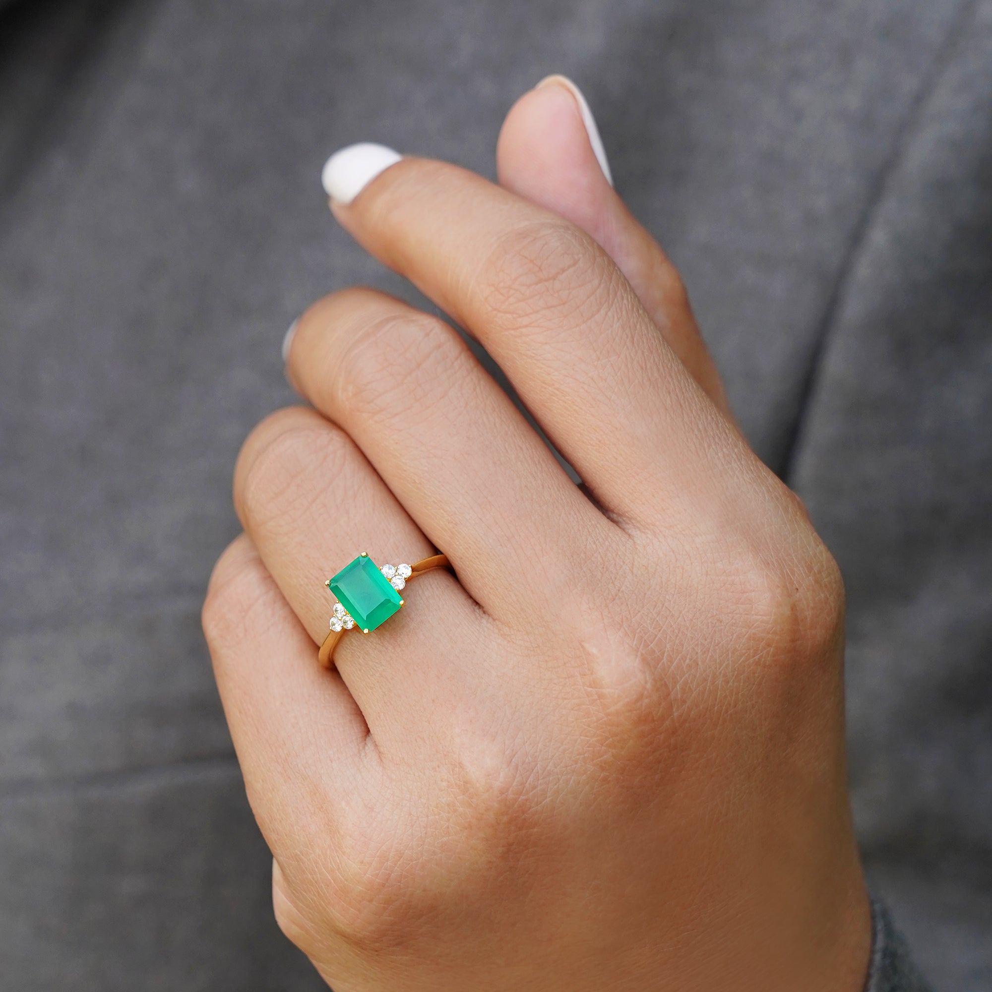 Ibu Green Onyx Ring - Baguette Shaped | BITS OF BALI JEWELRY