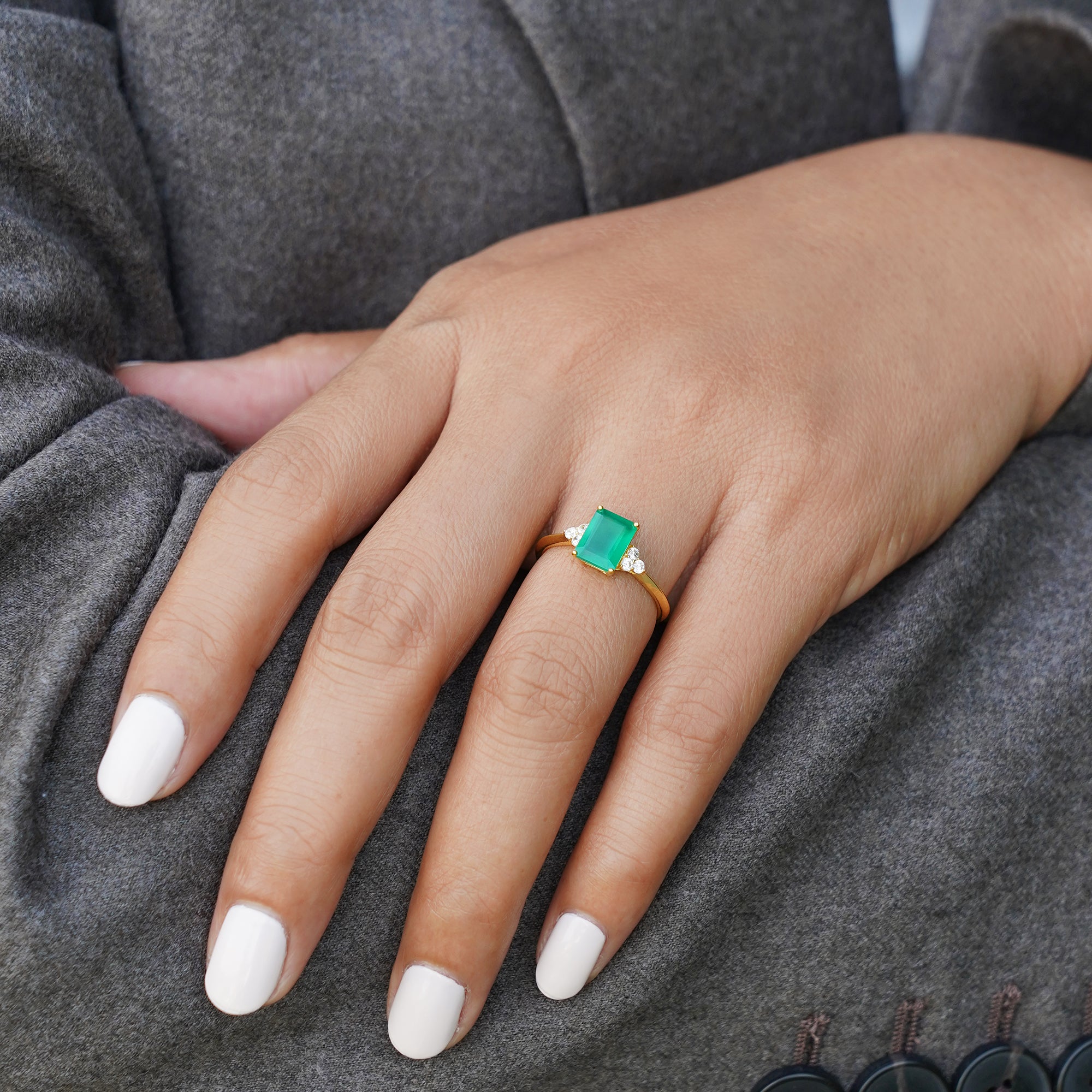 Ibu Green Onyx Ring - Baguette Shaped | BITS OF BALI JEWELRY