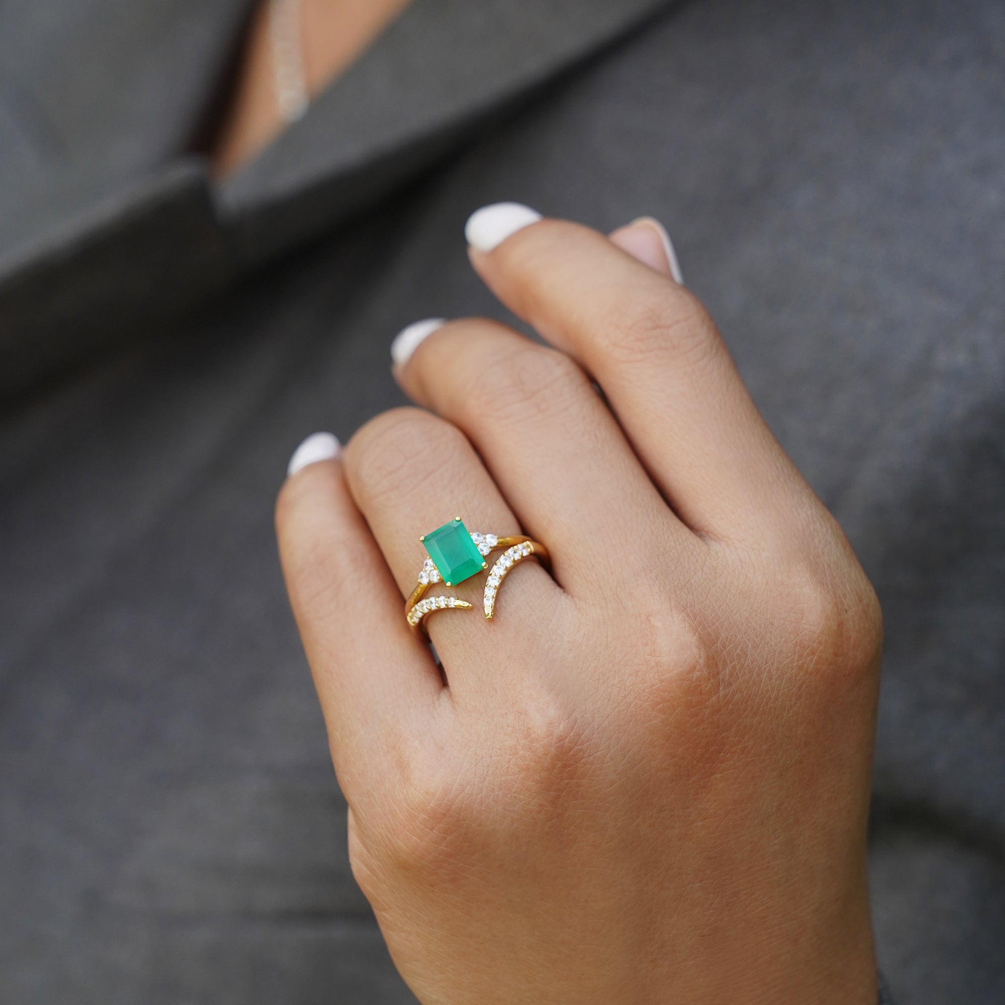 Ibu Green Onyx Ring - Baguette Shaped | BITS OF BALI JEWELRY