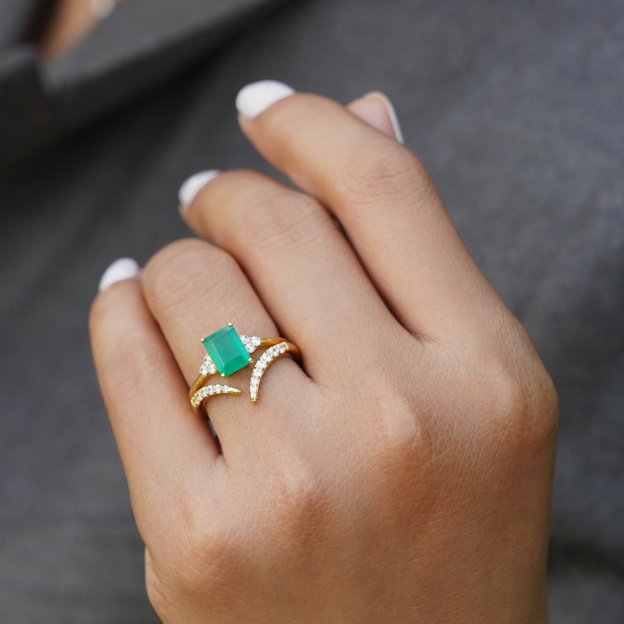 Ibu Green Onyx Ring - Baguette Shaped | BITS OF BALI JEWELRY