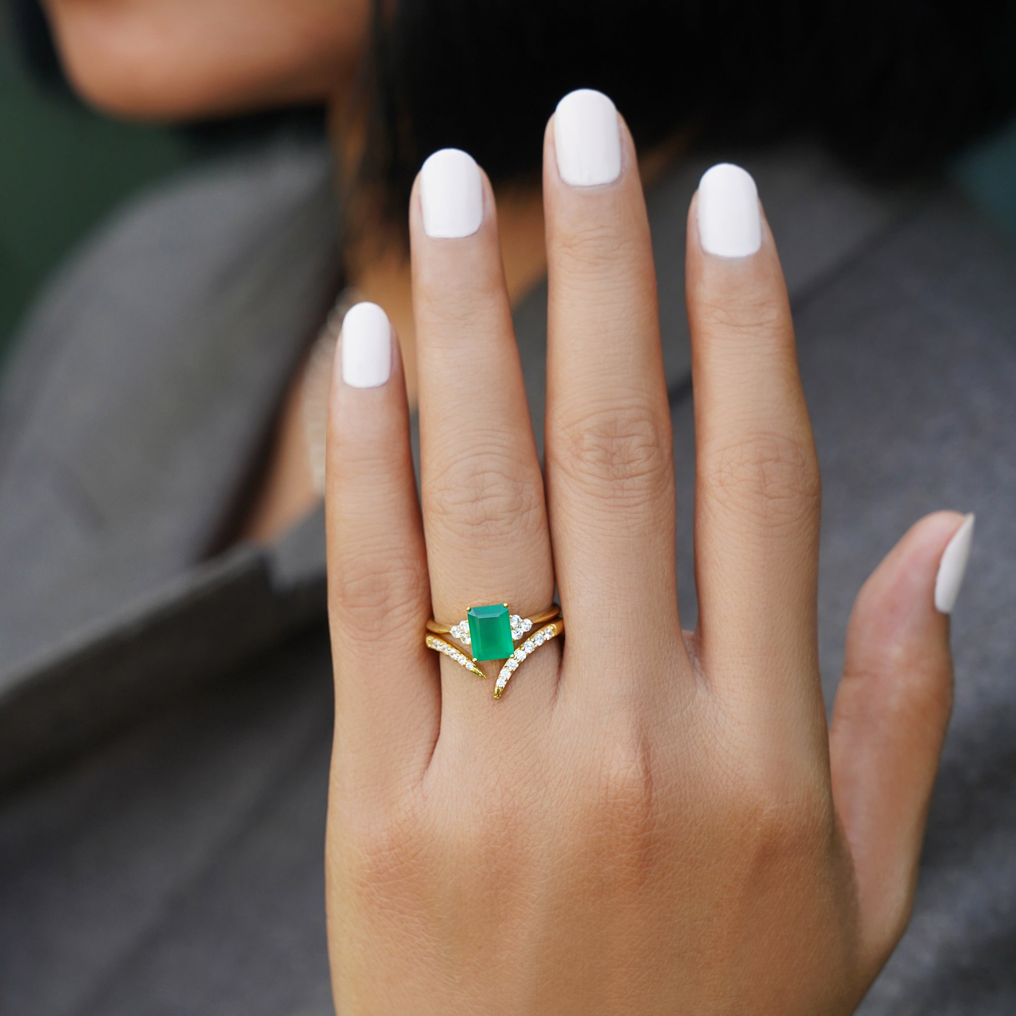 Ibu Green Onyx Ring - Baguette Shaped | BITS OF BALI JEWELRY