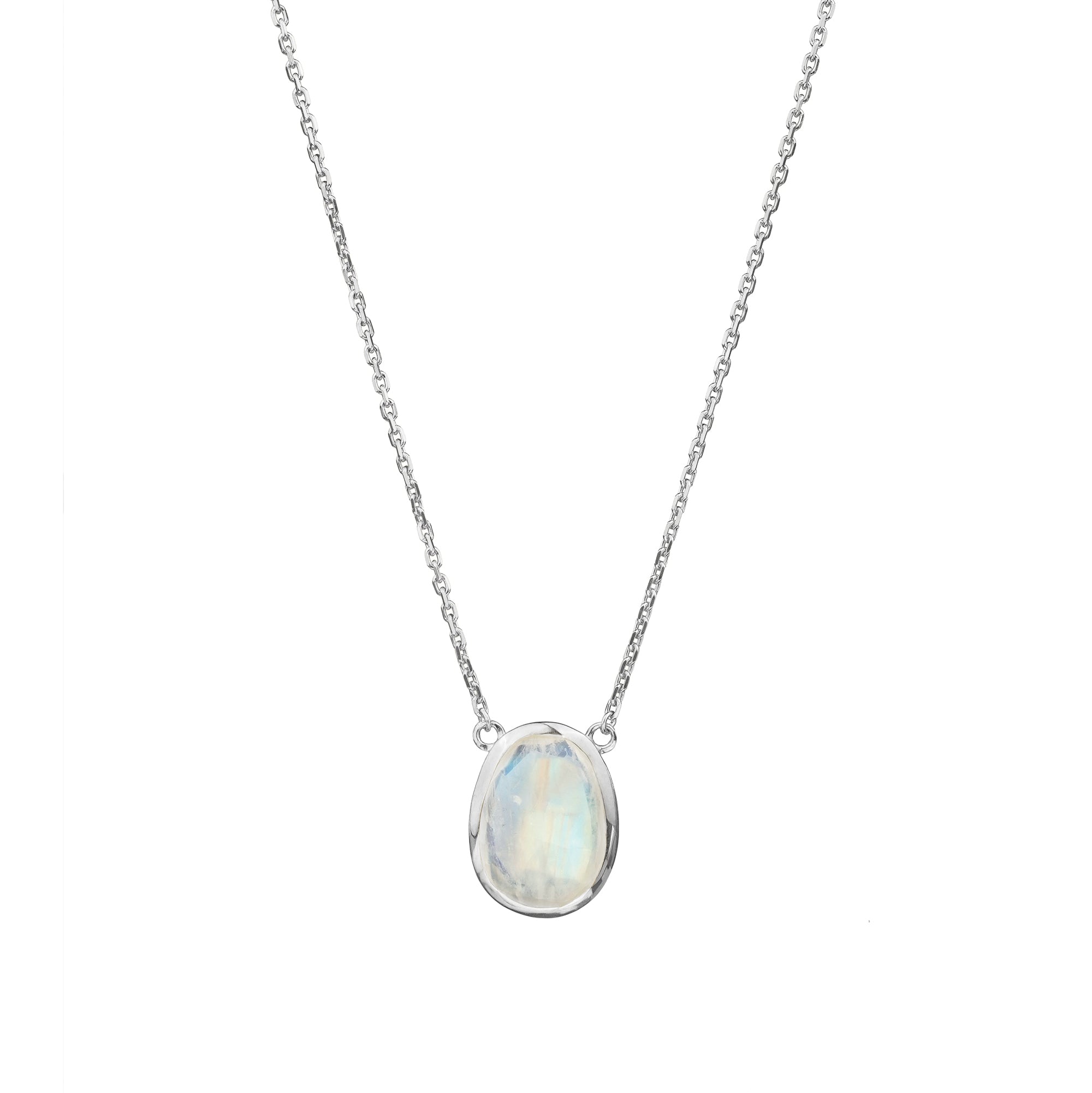 Ibu Rainbow Moonstone Pendant Necklace - Sterling Silver