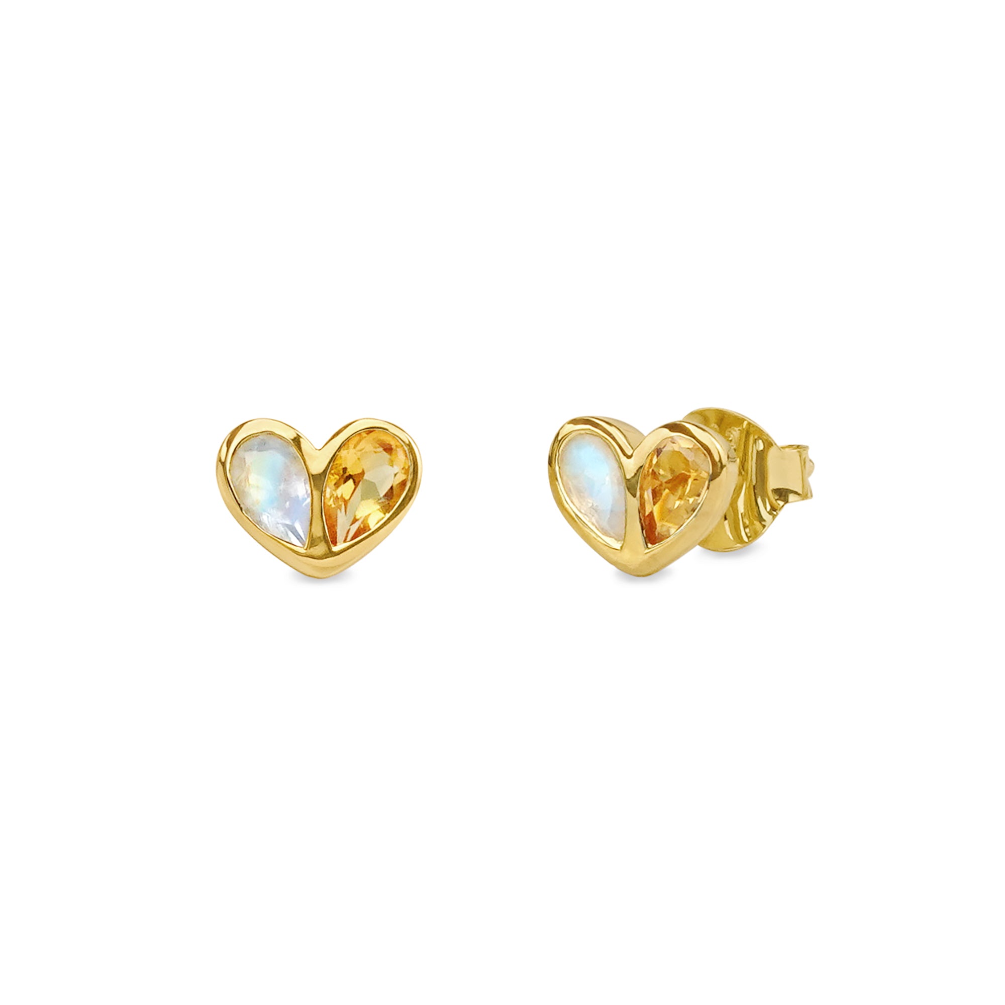 Ibu Two Pears Into Heart Earrings - Citrine & Rainbow Moonstone | BITS OF BALI JEWELRY