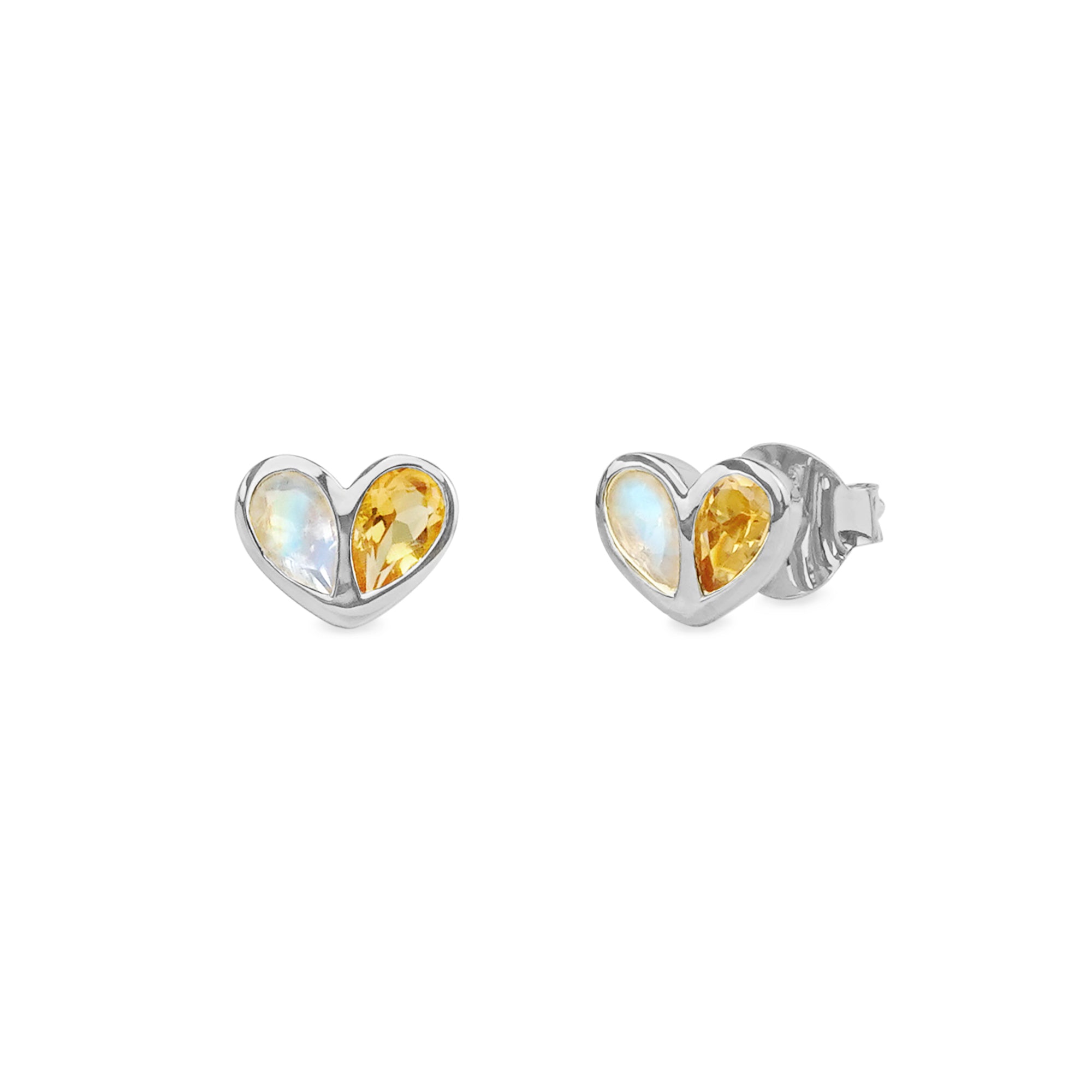 Ibu Two Pears Into Heart Earrings - Citrine & Rainbow Moonstone | BITS OF BALI JEWELRY