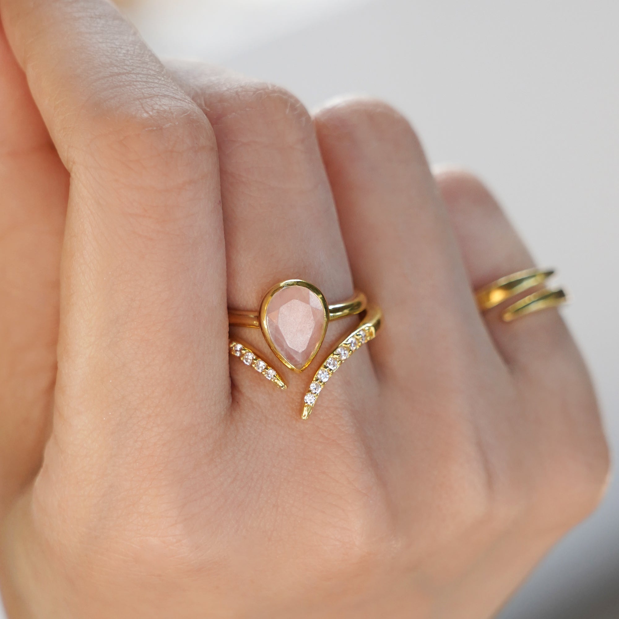 Medium Tear Drop Rose Quartz Ring | BITS OF BALI JEWELRY