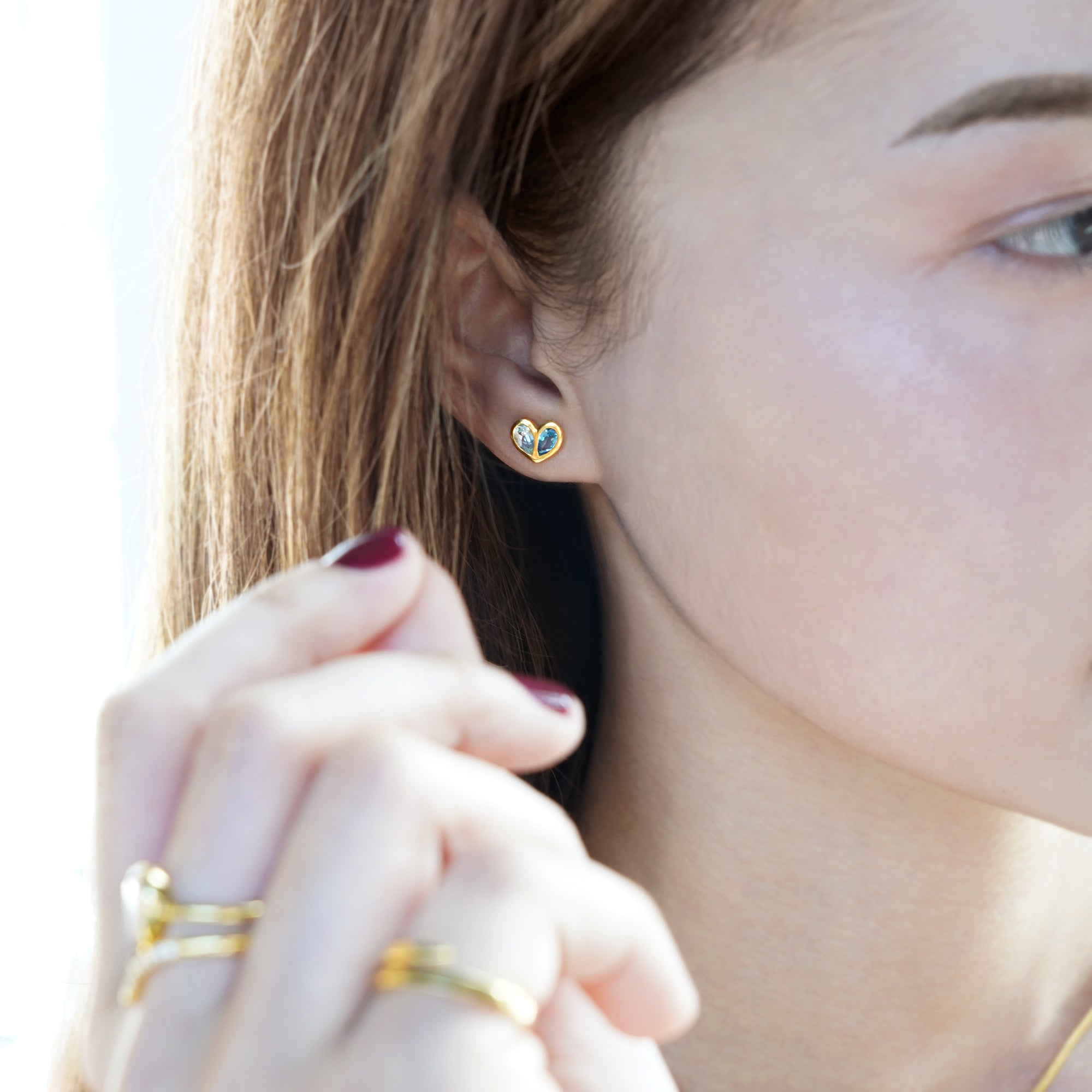 Ibu Two Pears Into Heart Earrings - Blue Topaz | BITS OF BALI JEWELRY