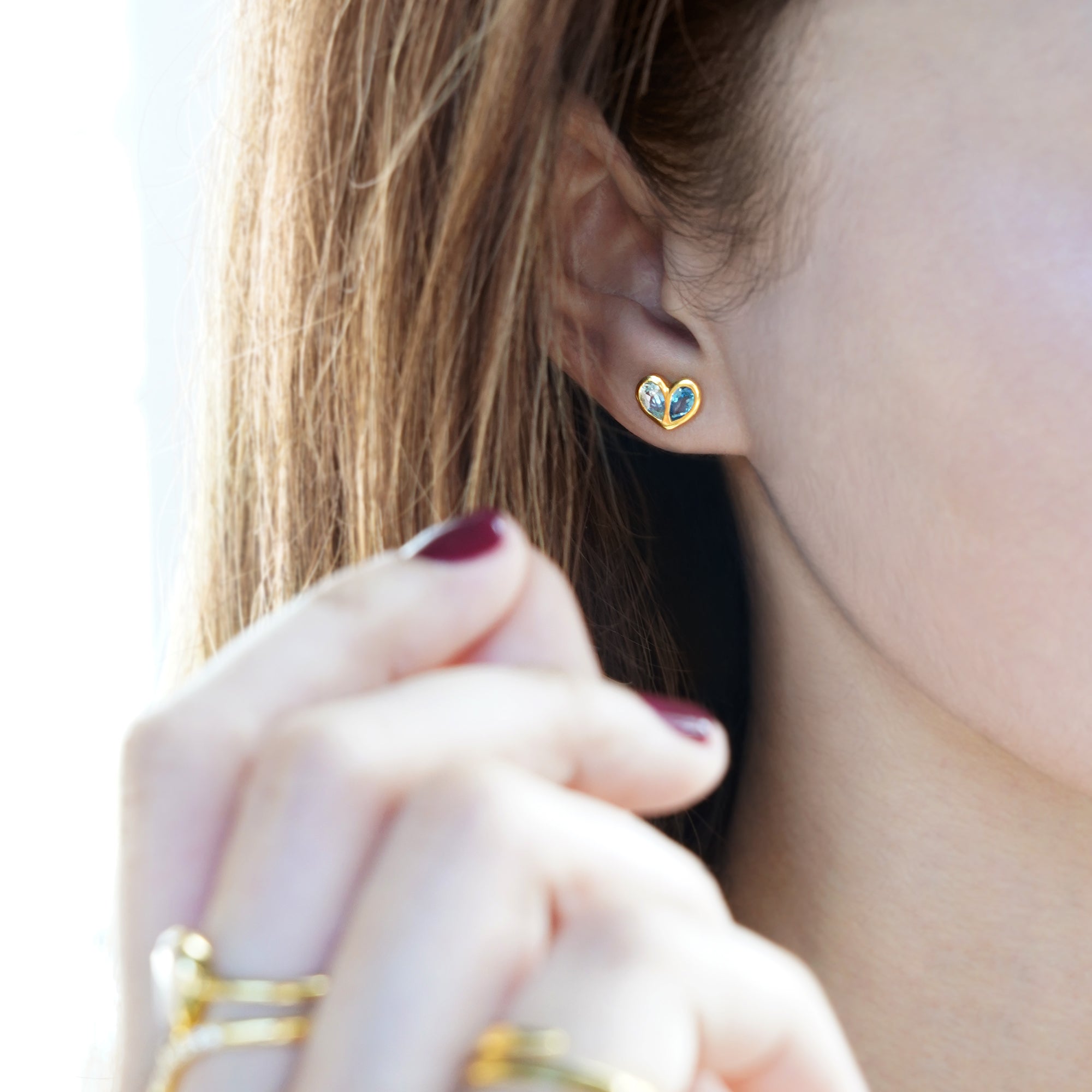 Ibu Two Pears Into Heart Earrings - Blue Topaz | BITS OF BALI JEWELRY