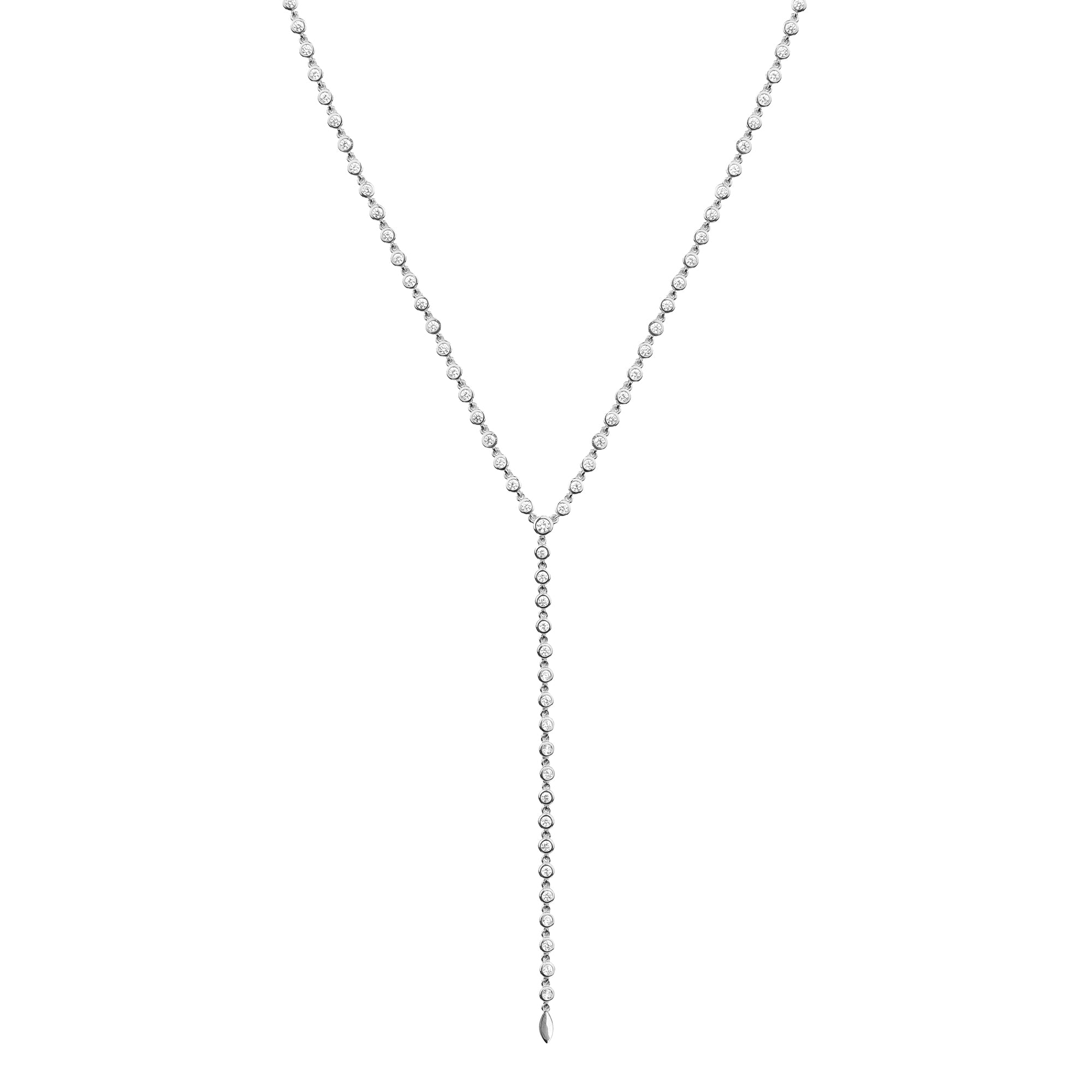 Ibu Bezel CZ Lariat Necklace - Sterling Silver