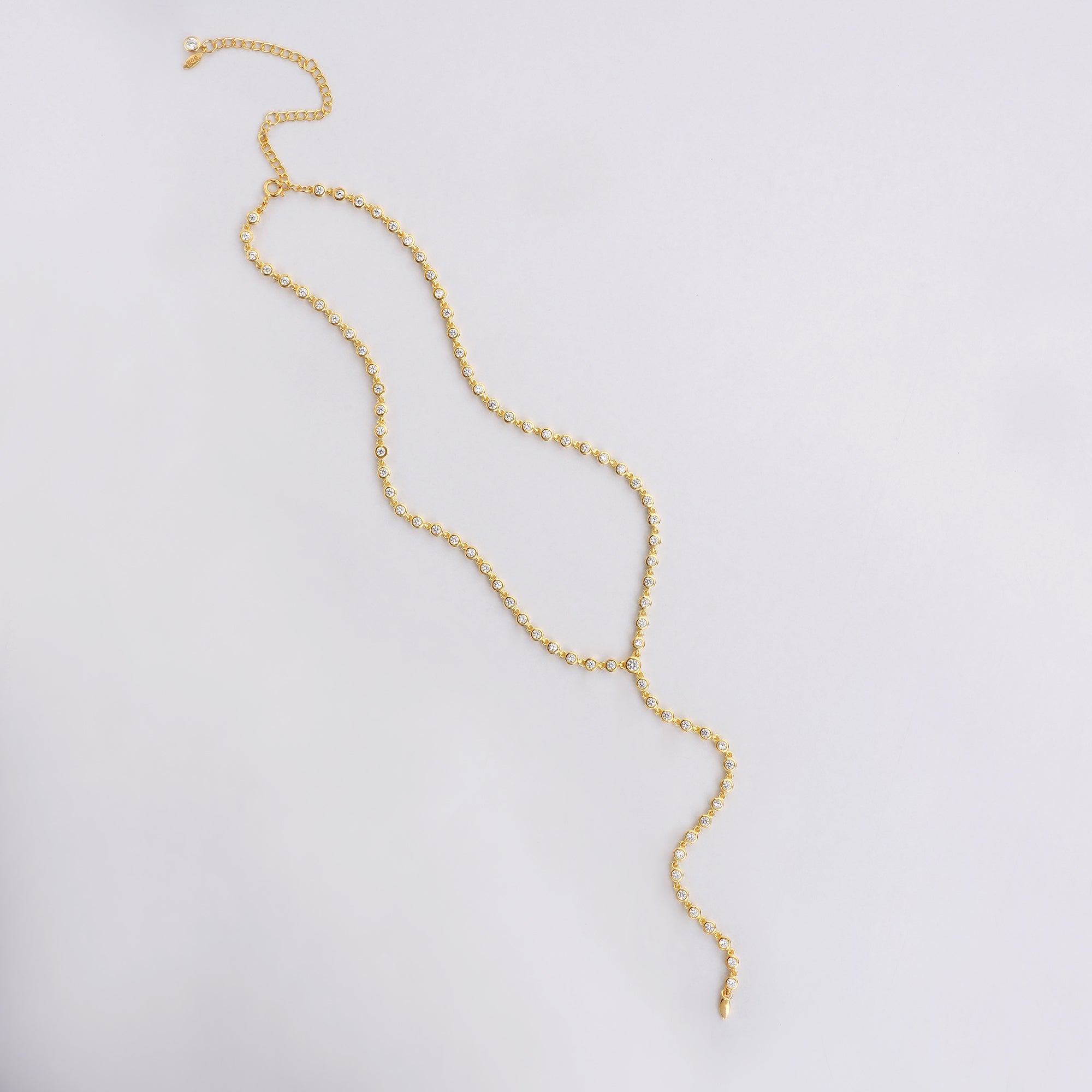Ibu Bezel CZ Lariat Necklace - Gold Vermeil