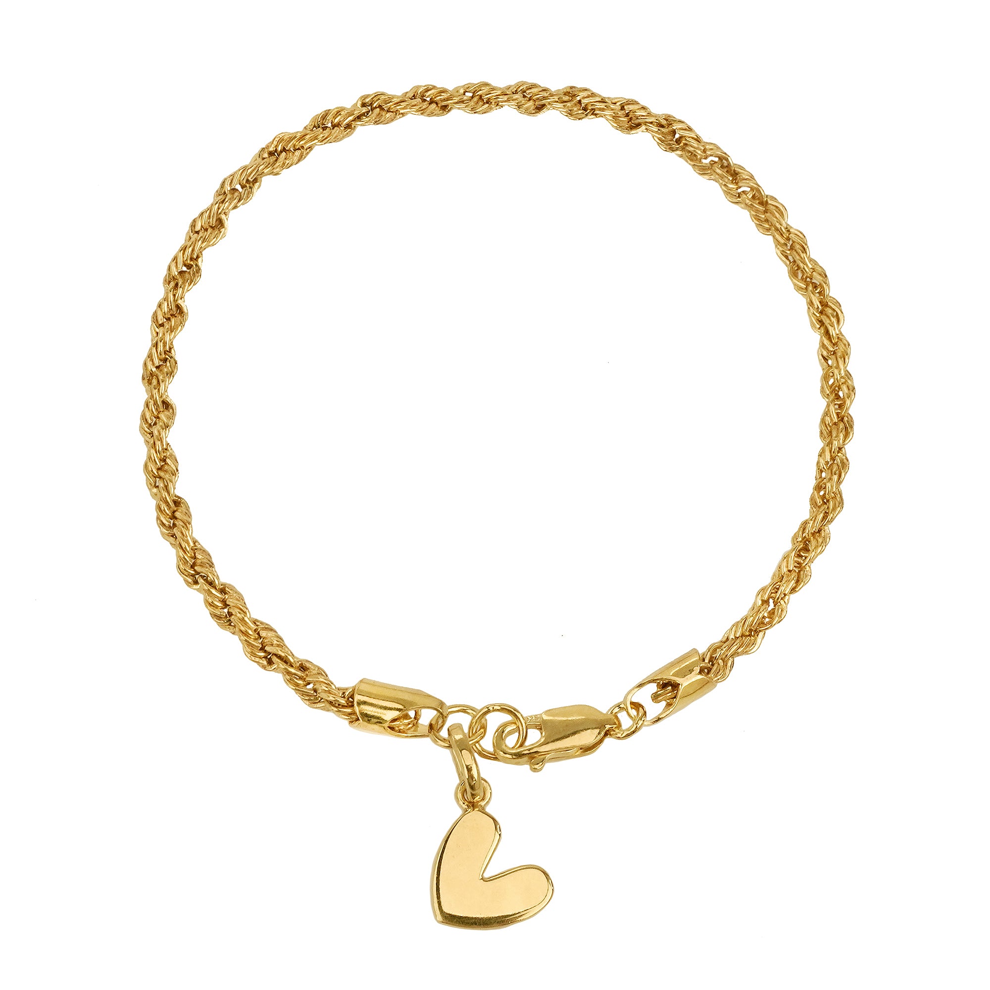 Large Rope Chain Bracelet with Heart Charm - Gold Vermeil