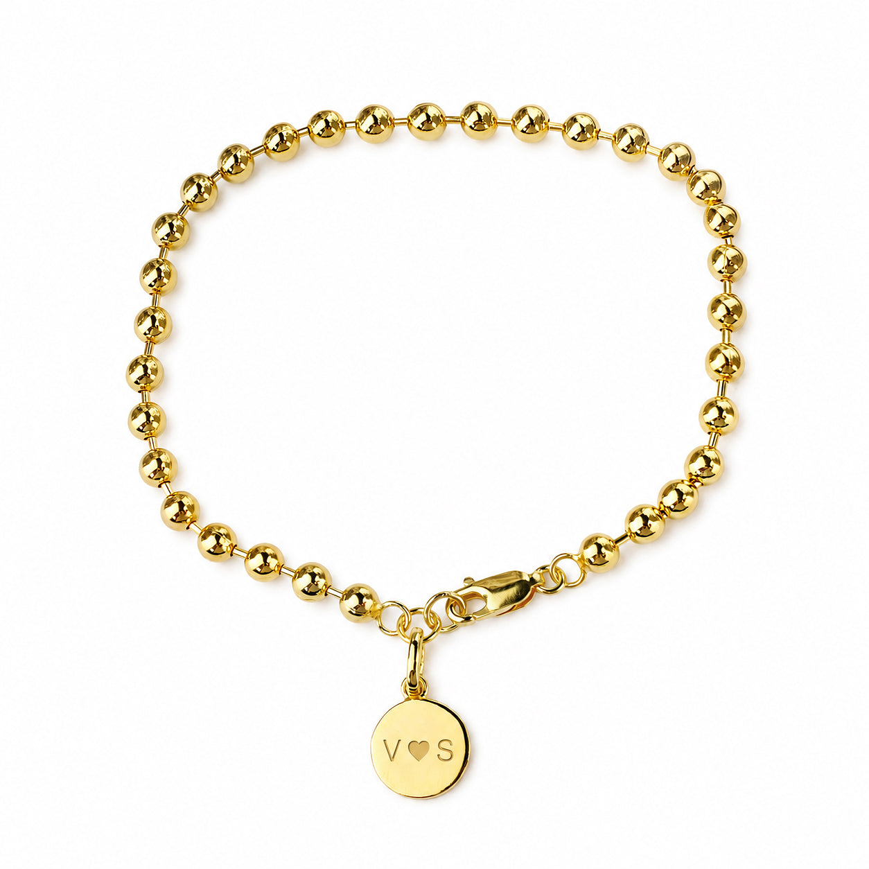 Engraved Unisex Large Ball Bracelet - Gold Vermeil