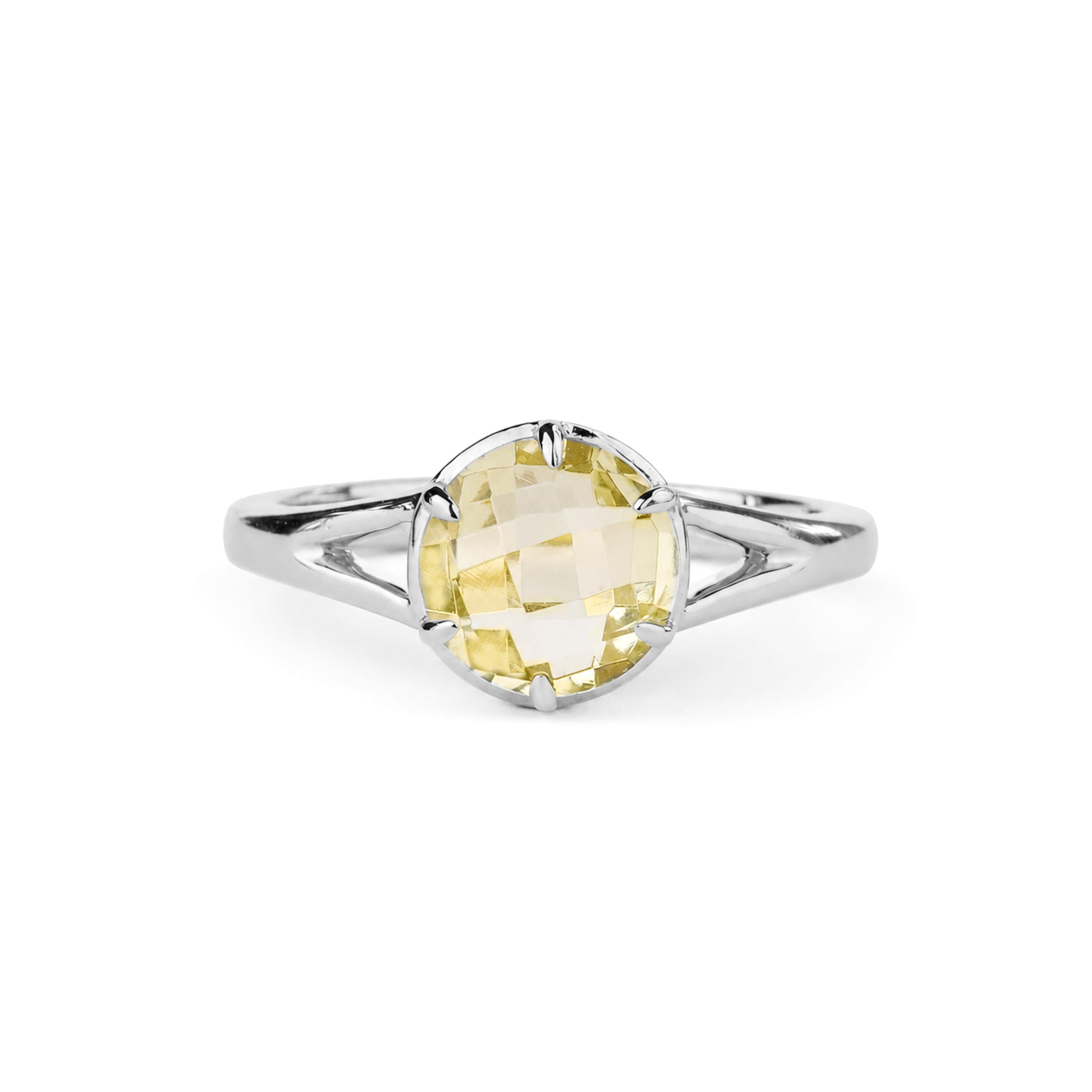 Lemon Quartz Double Shank Ring - Sterling Silver