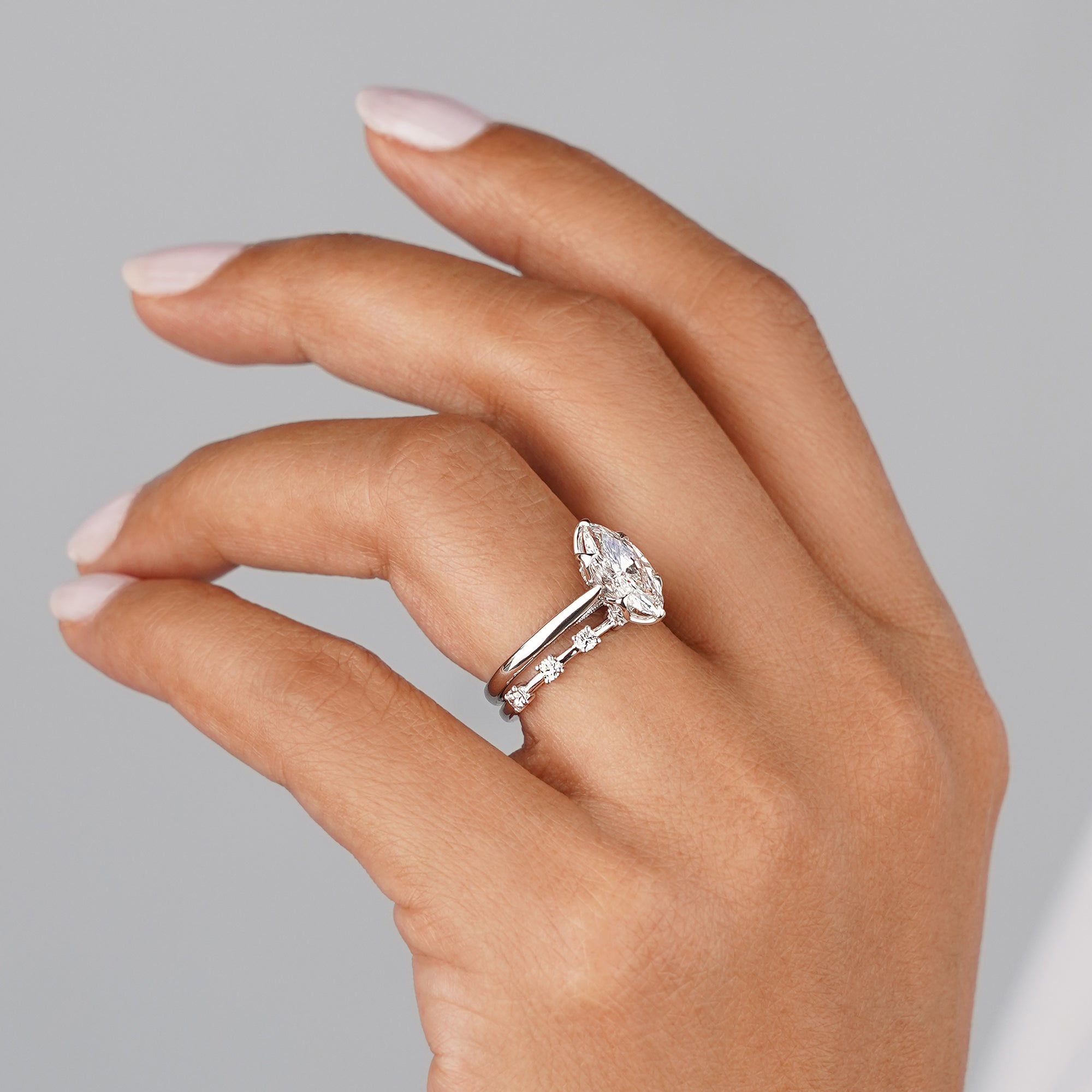 1.90 Carat Marquise With Cathedral Setting Diamond Ring - Solid 14K White Gold