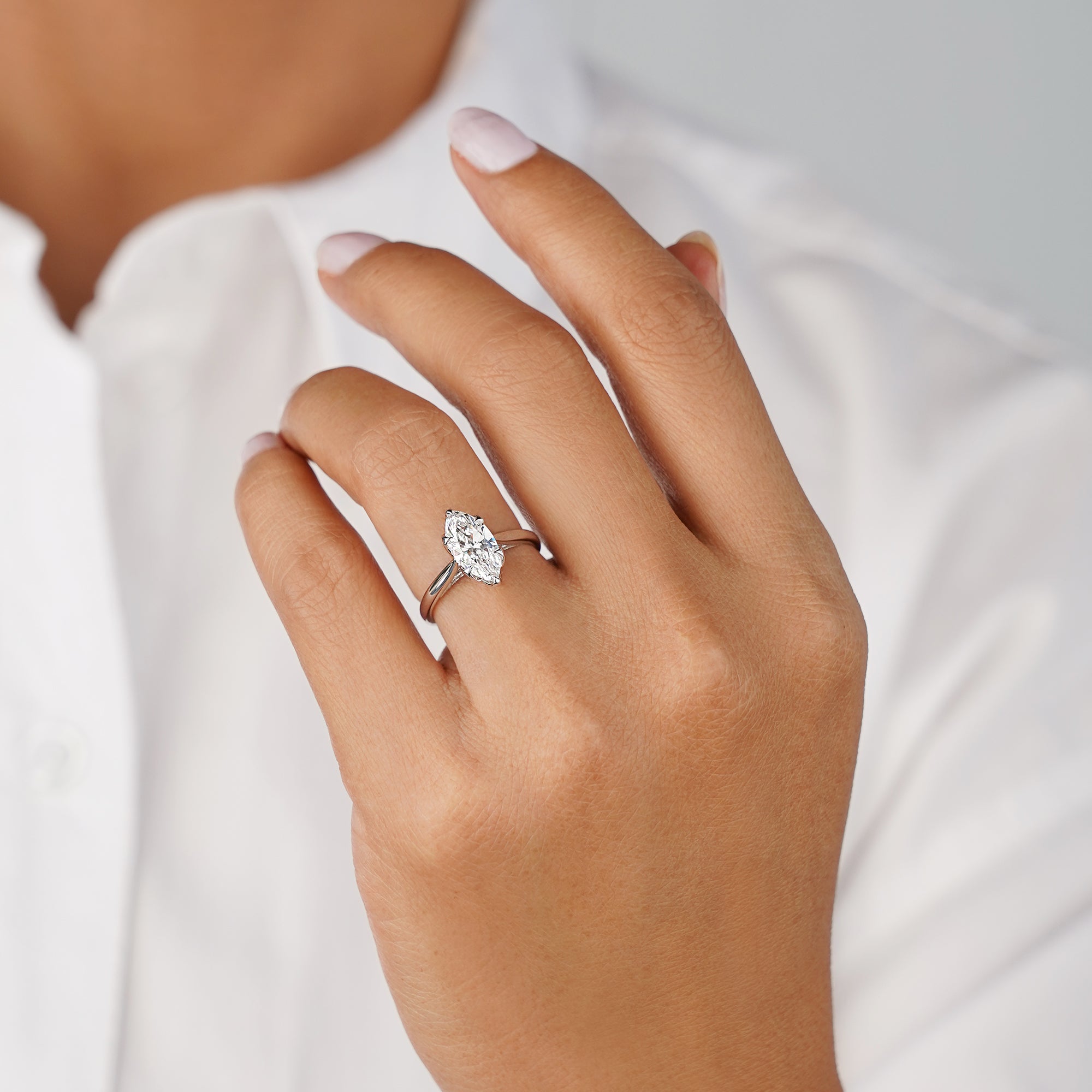 1.90 Carat Marquise With Cathedral Setting Diamond Ring - Solid 14K White Gold