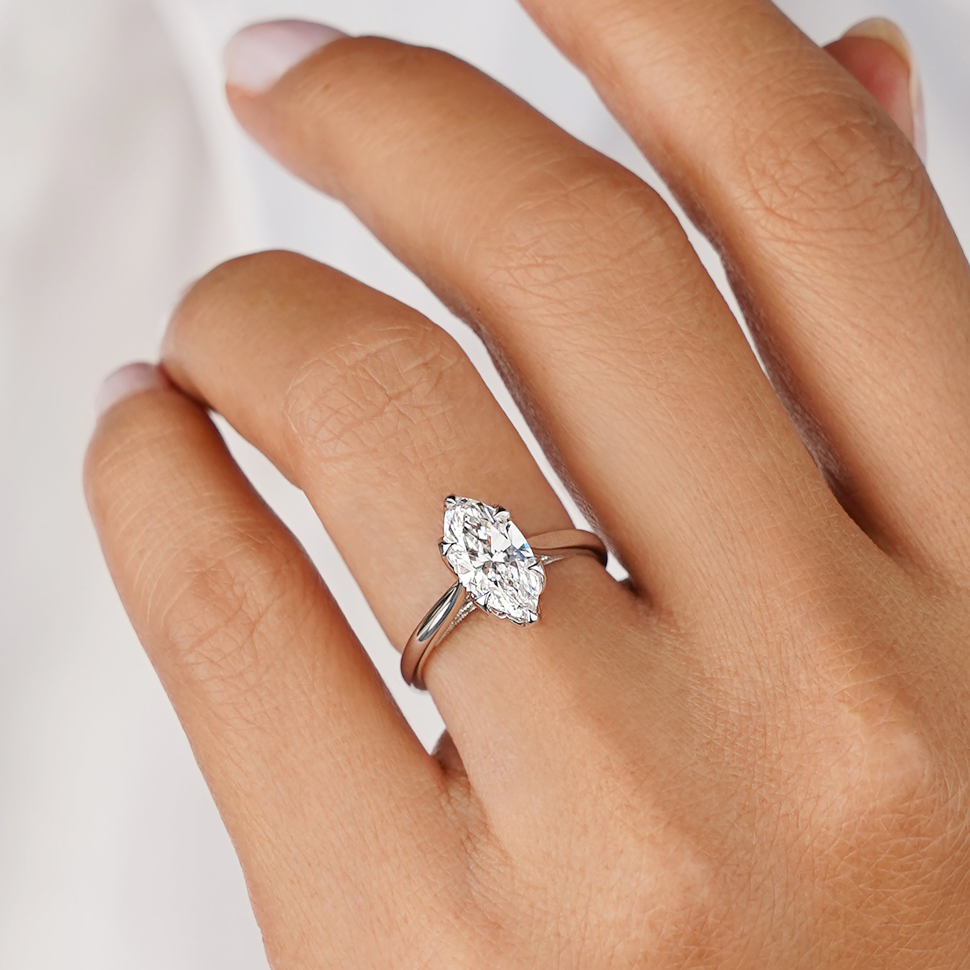 1.90 Carat Marquise With Cathedral Setting Diamond Ring - Solid 14K White Gold