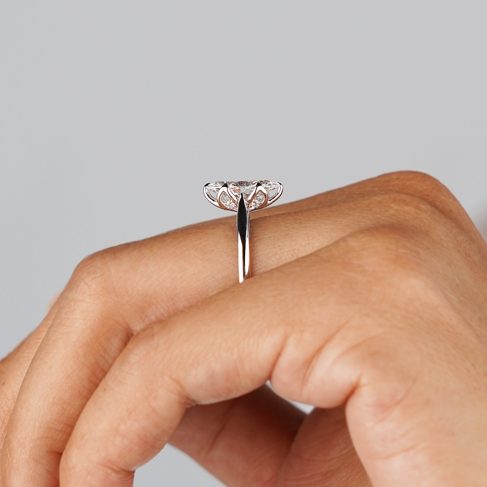 1.90 Carat Marquise With Cathedral Setting Diamond Ring - Solid 14K White Gold
