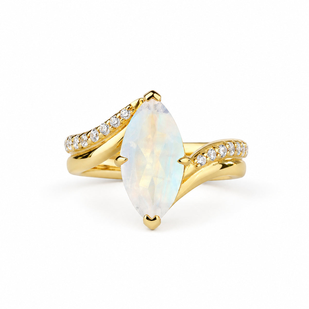 Large Marquise Pave Double Shank Ring - Gold Vermeil