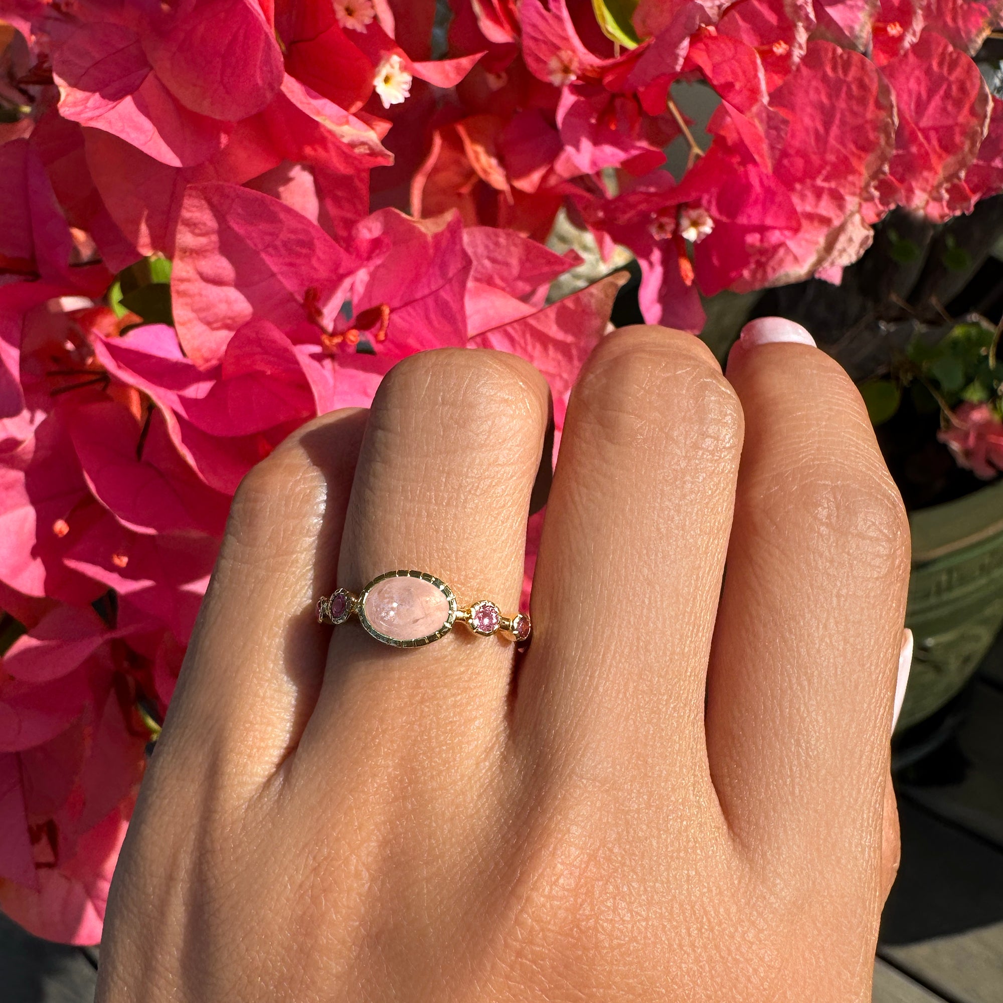 Peach Morganite & Pink Tourmaline Ring - Gold Vermeil