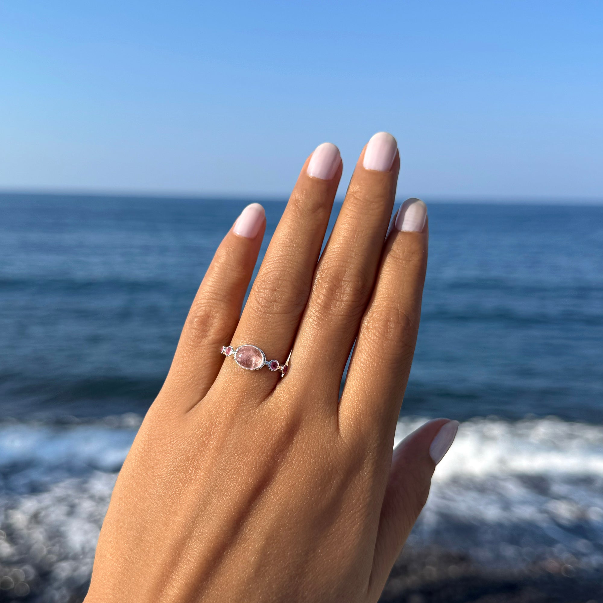 Peach Morganite & Pink Tourmaline Ring - Sterling Silver