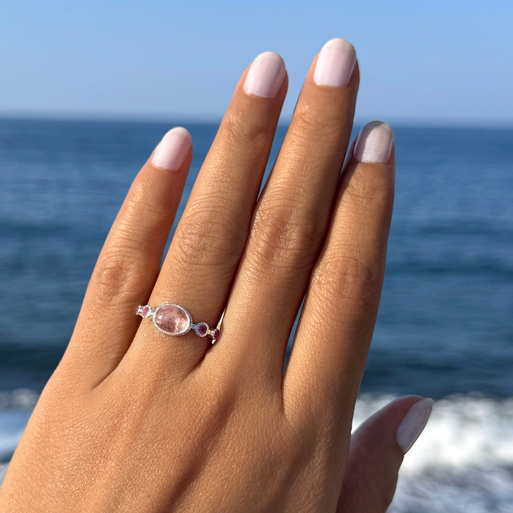 Peach Morganite & Pink Tourmaline Ring - Sterling Silver