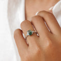 MOSS AGATE & NATURAL WHITE ZIRCON RING - SOLID 14K WHITE GOLD