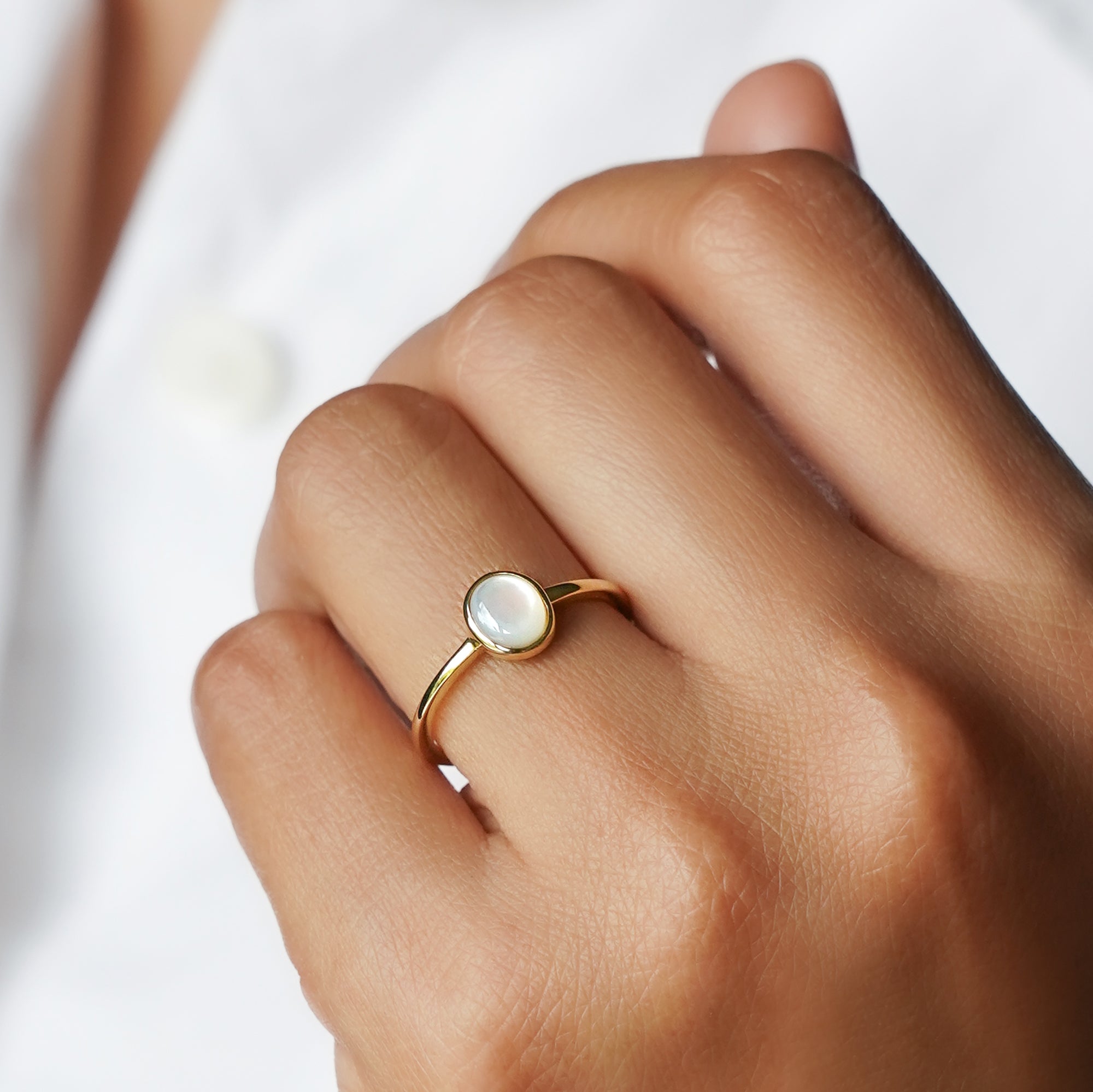 Mother of Pearl Ring - Solid 14K Yellow Gold | BITS OF BALI JEWELRY