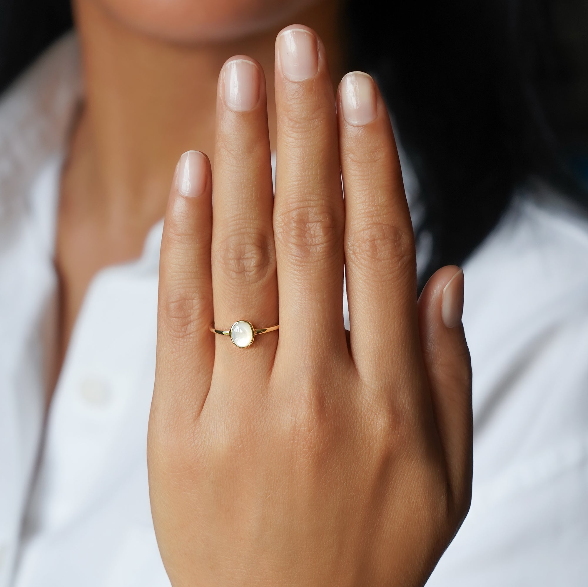 Mother of Pearl Ring - Solid 14K Yellow Gold | BITS OF BALI JEWELRY