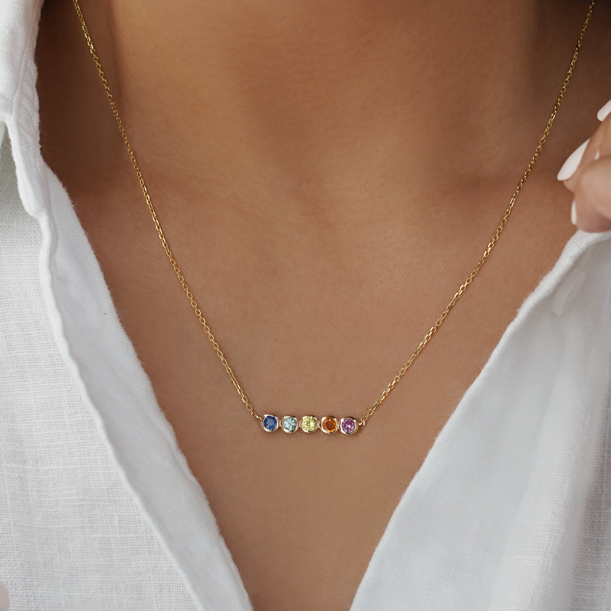 Multi-Colored Sapphires Necklace - Solid 14K Yellow Gold | BITS OF BALI JEWELRY
