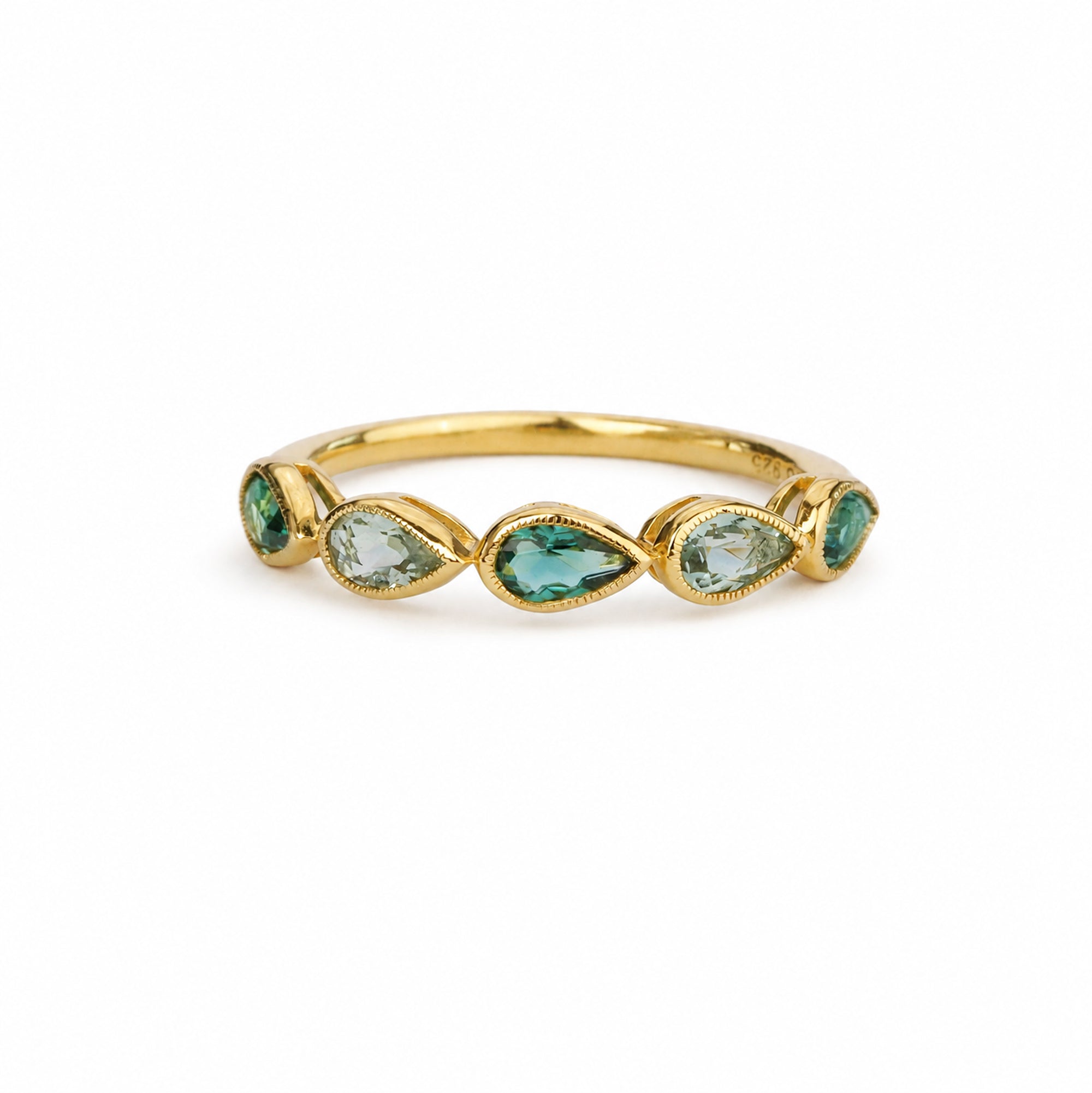 Pear-Shaped Green Quartz Half Eternity Ring - Gold Vermeil