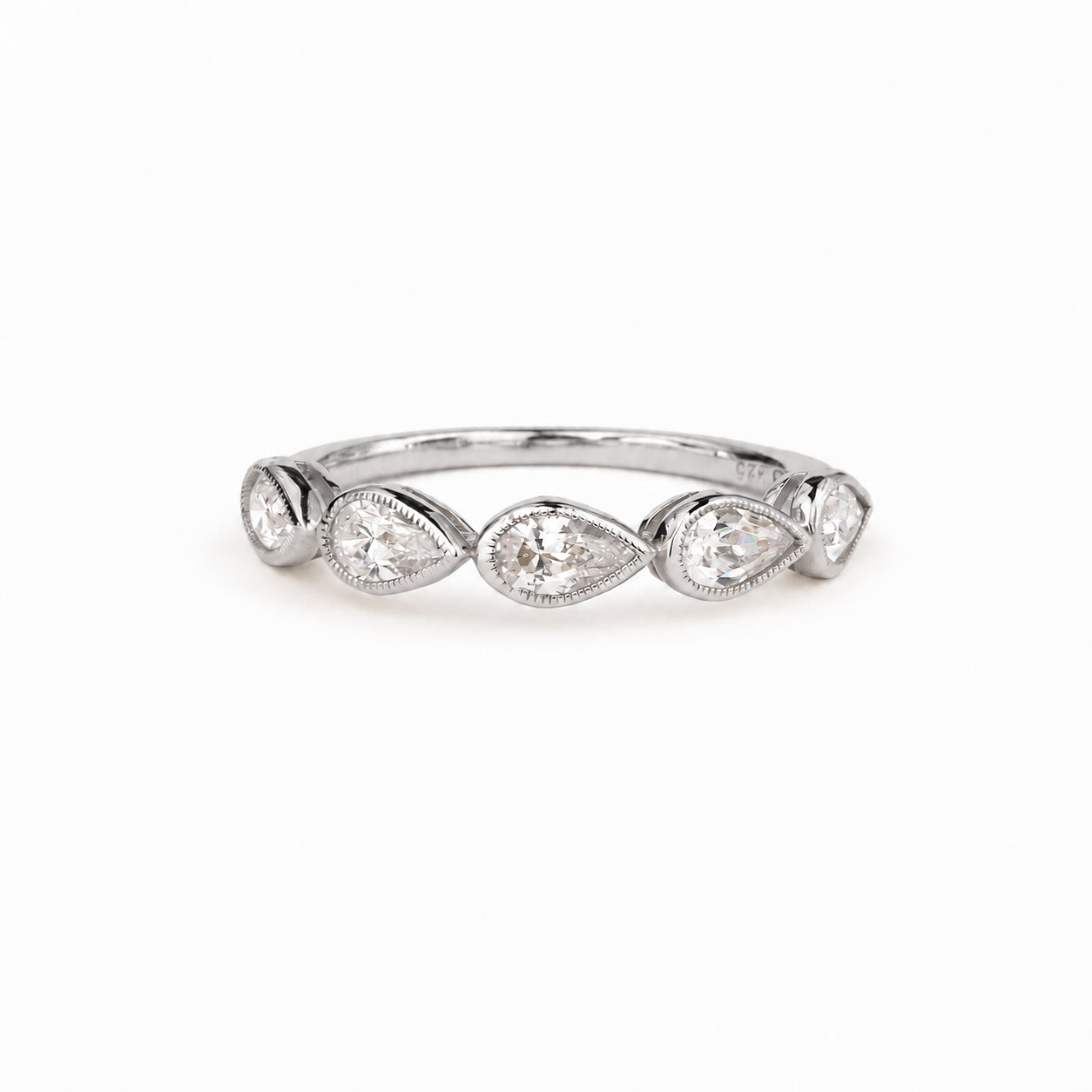 Pear-Shaped White CZ Half Eternity Ring - Sterling Silver