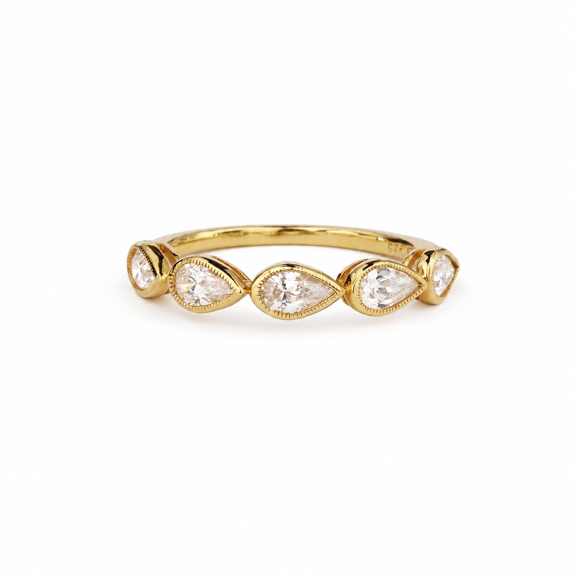 Pear-Shaped White CZ Half Eternity Ring - Gold Vermeil