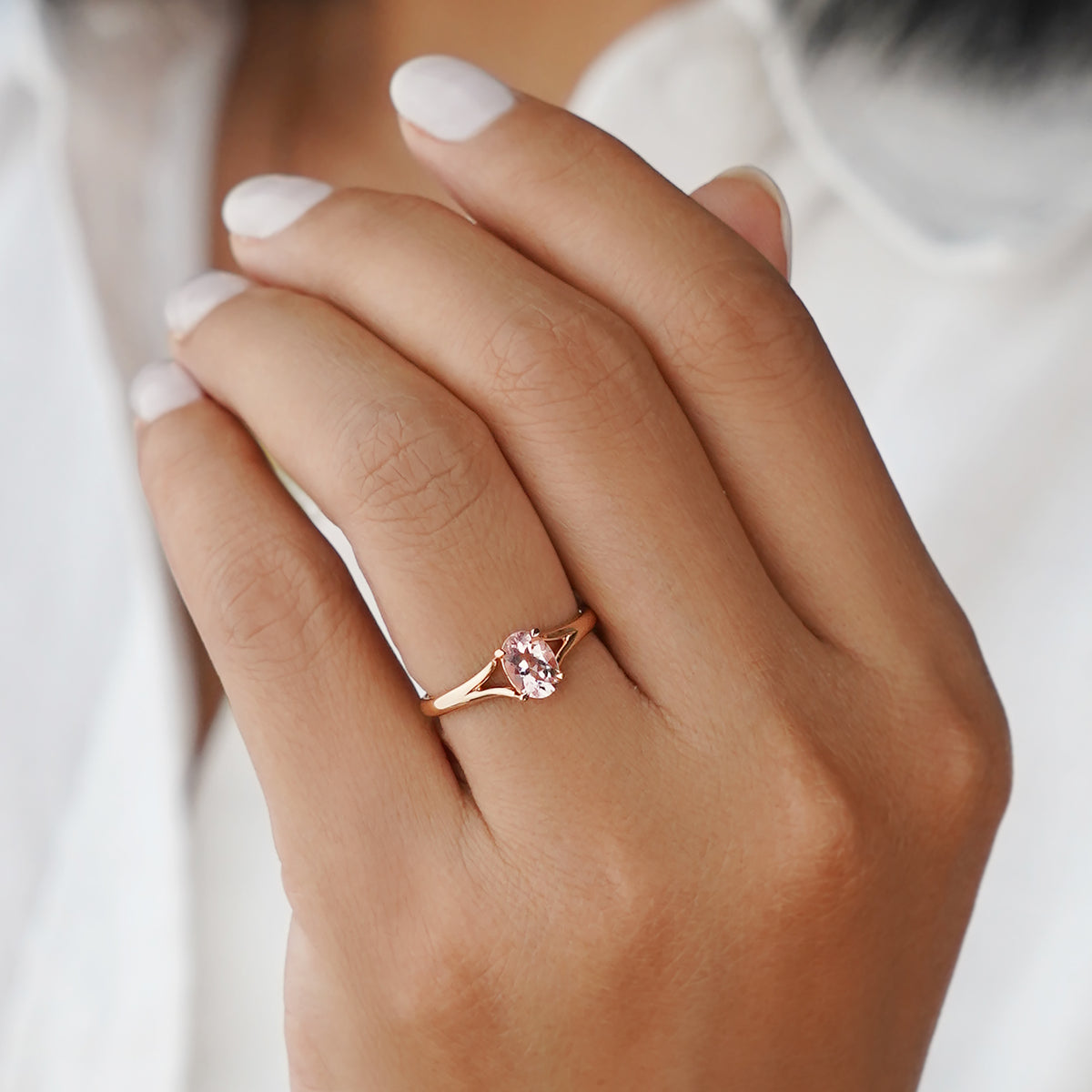 Pink Morganite Double Shank Ring Solid 18k Rose Gold